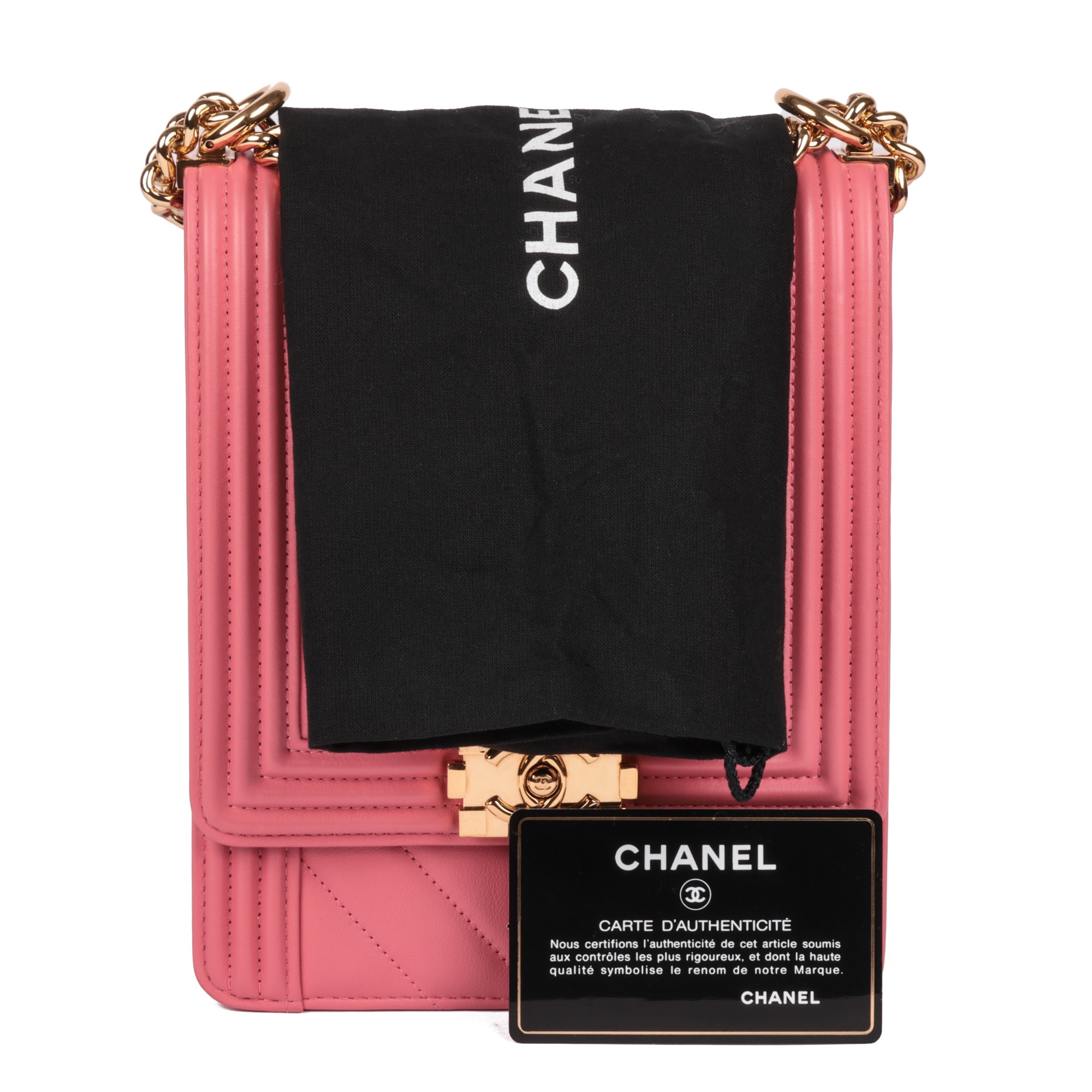 Chanel Pink Chevron Quilted Lambskin North-South Le Boy