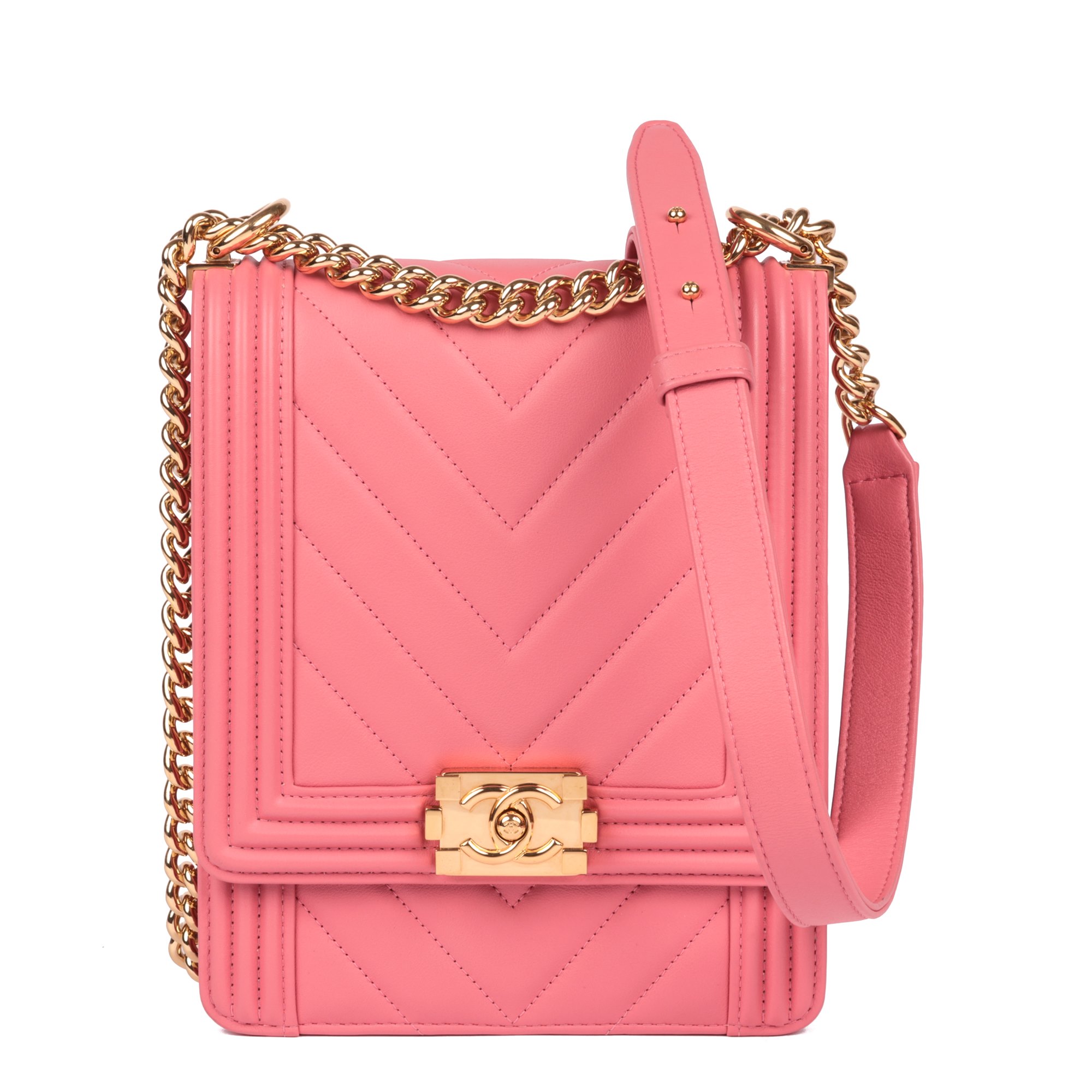 Chanel Pink Chevron Quilted Lambskin North-South Le Boy