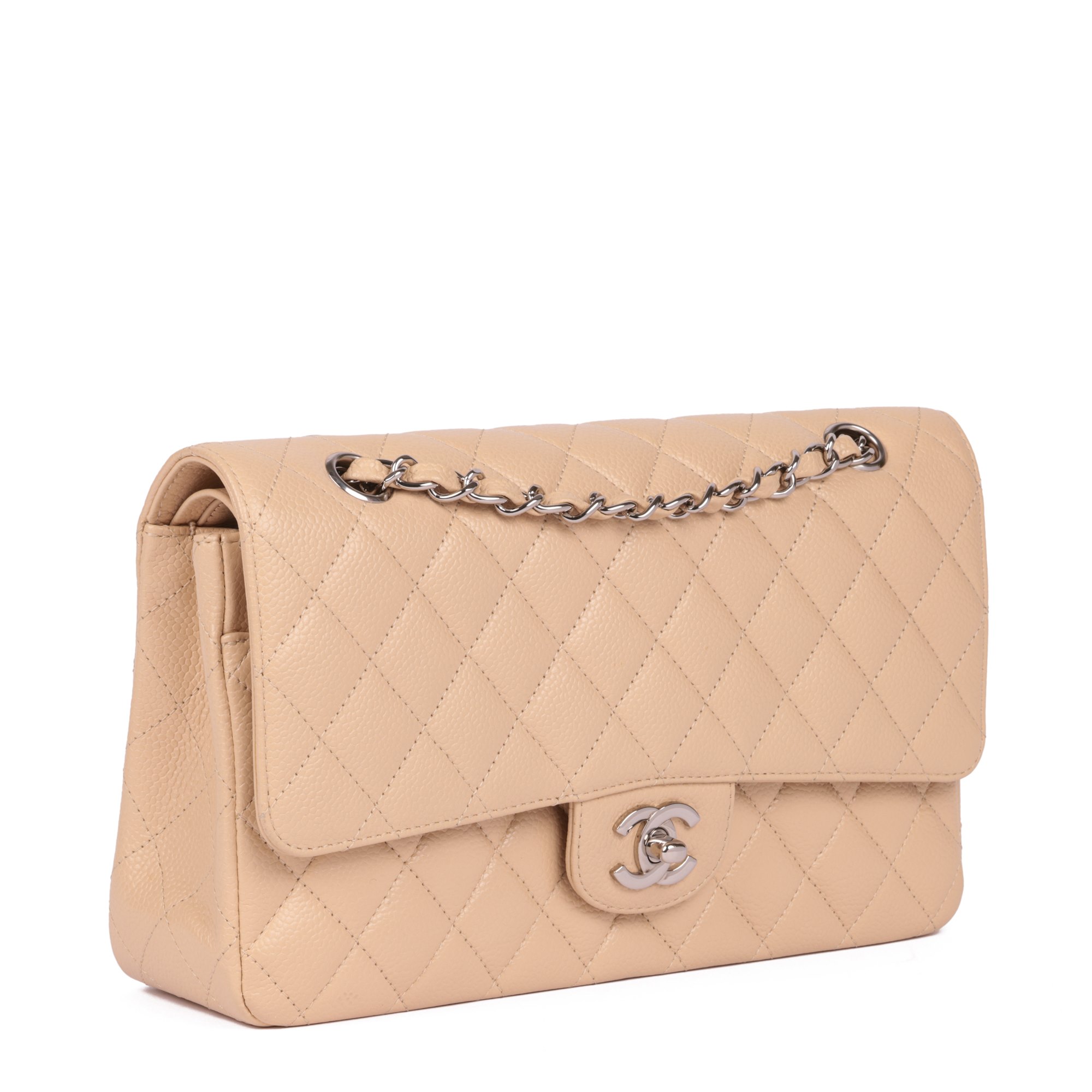 Chanel Beige Quilted Caviar Leather Medium Classic Double Flap Bag