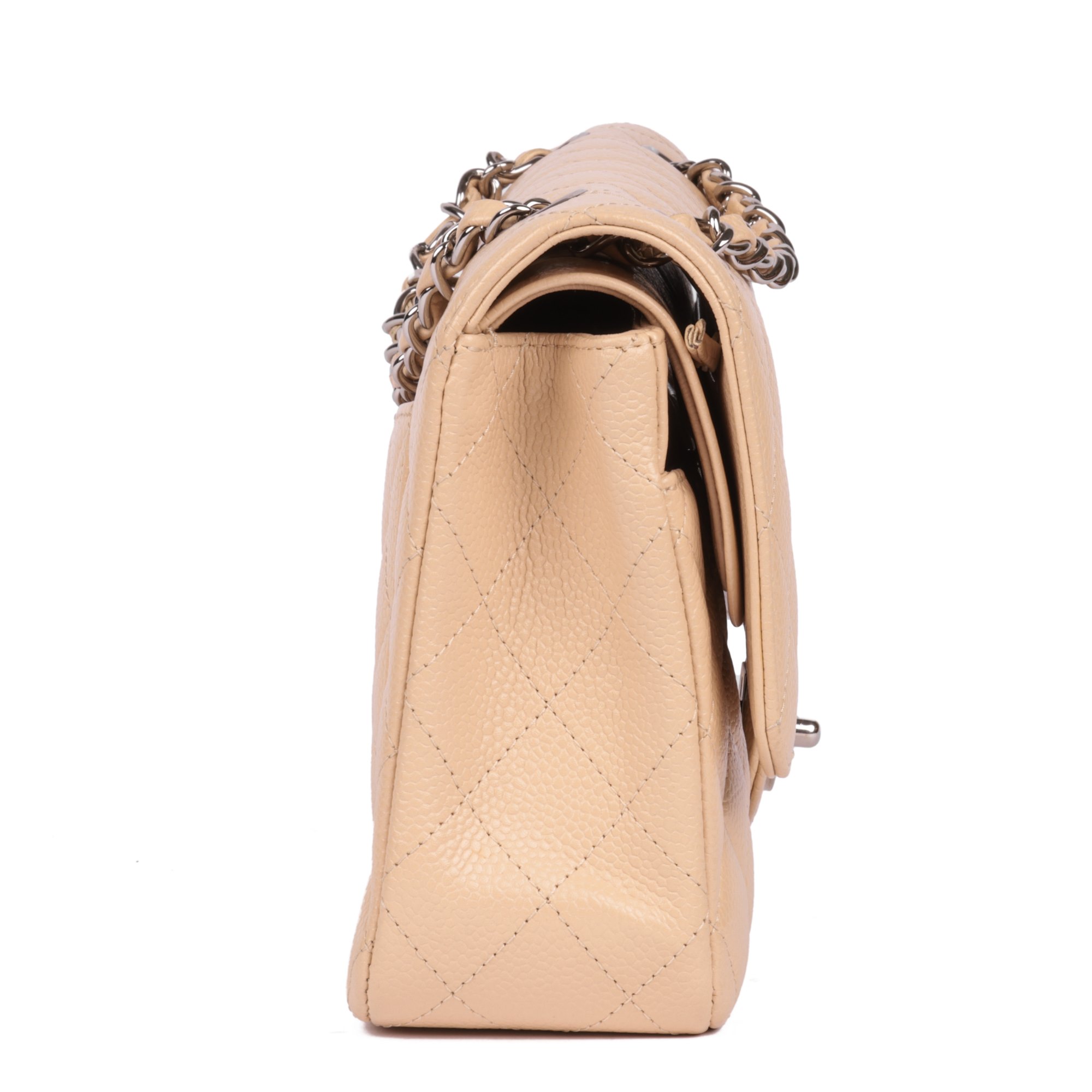 Chanel Beige Quilted Caviar Leather Medium Classic Double Flap Bag