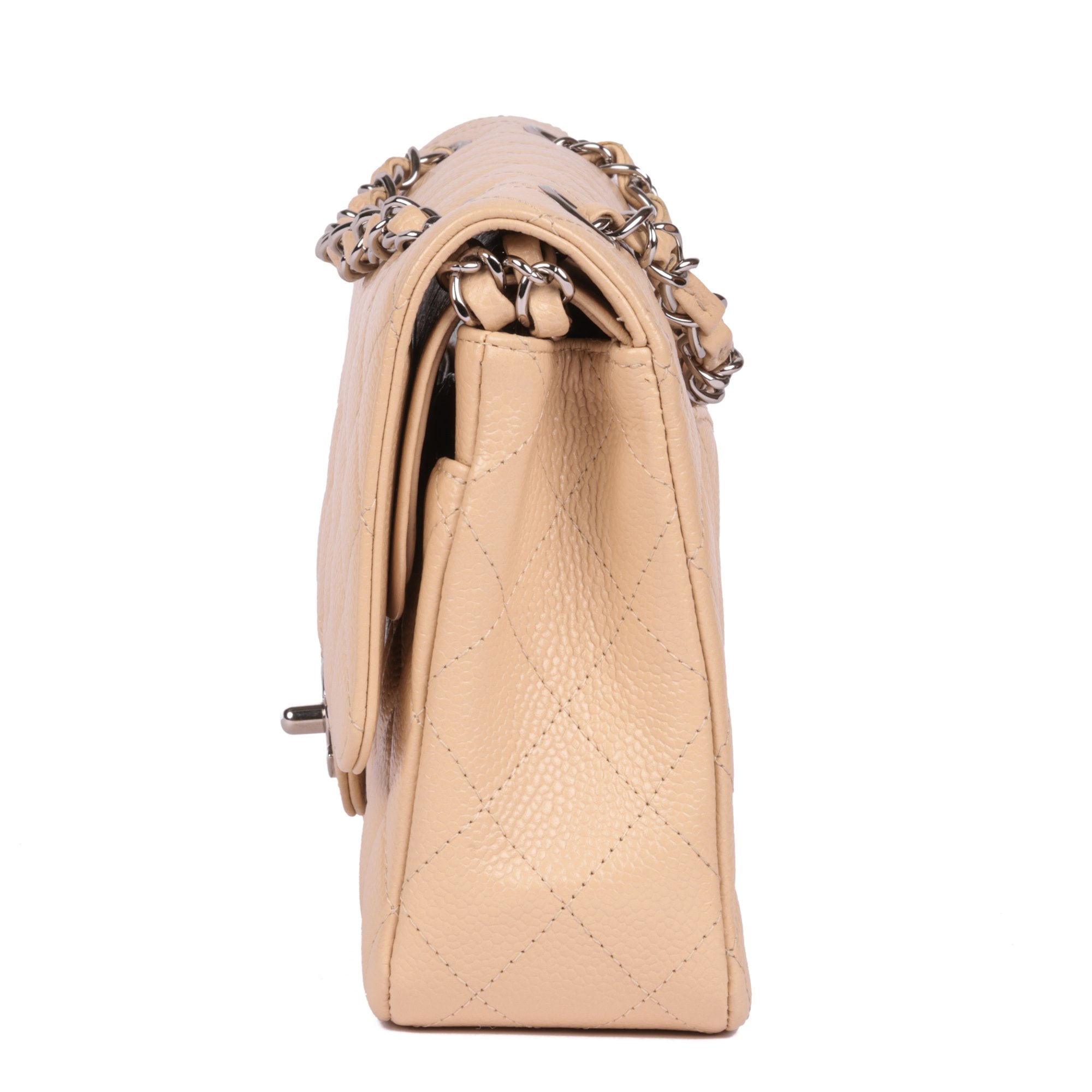 Chanel Beige Quilted Caviar Leather Medium Classic Double Flap Bag