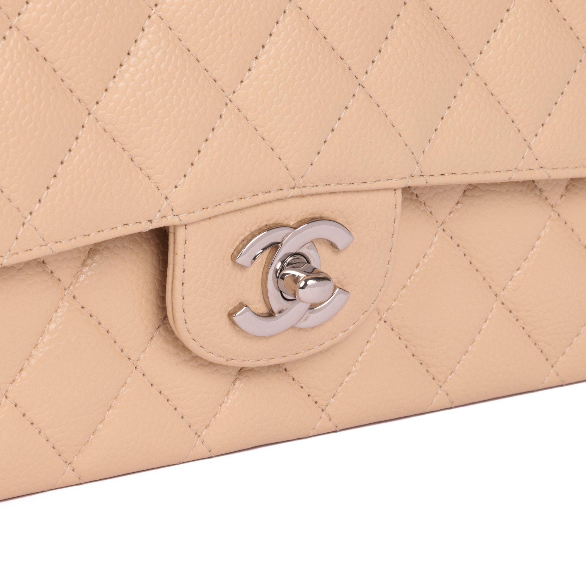Chanel Beige Quilted Caviar Leather Medium Classic Double Flap Bag
