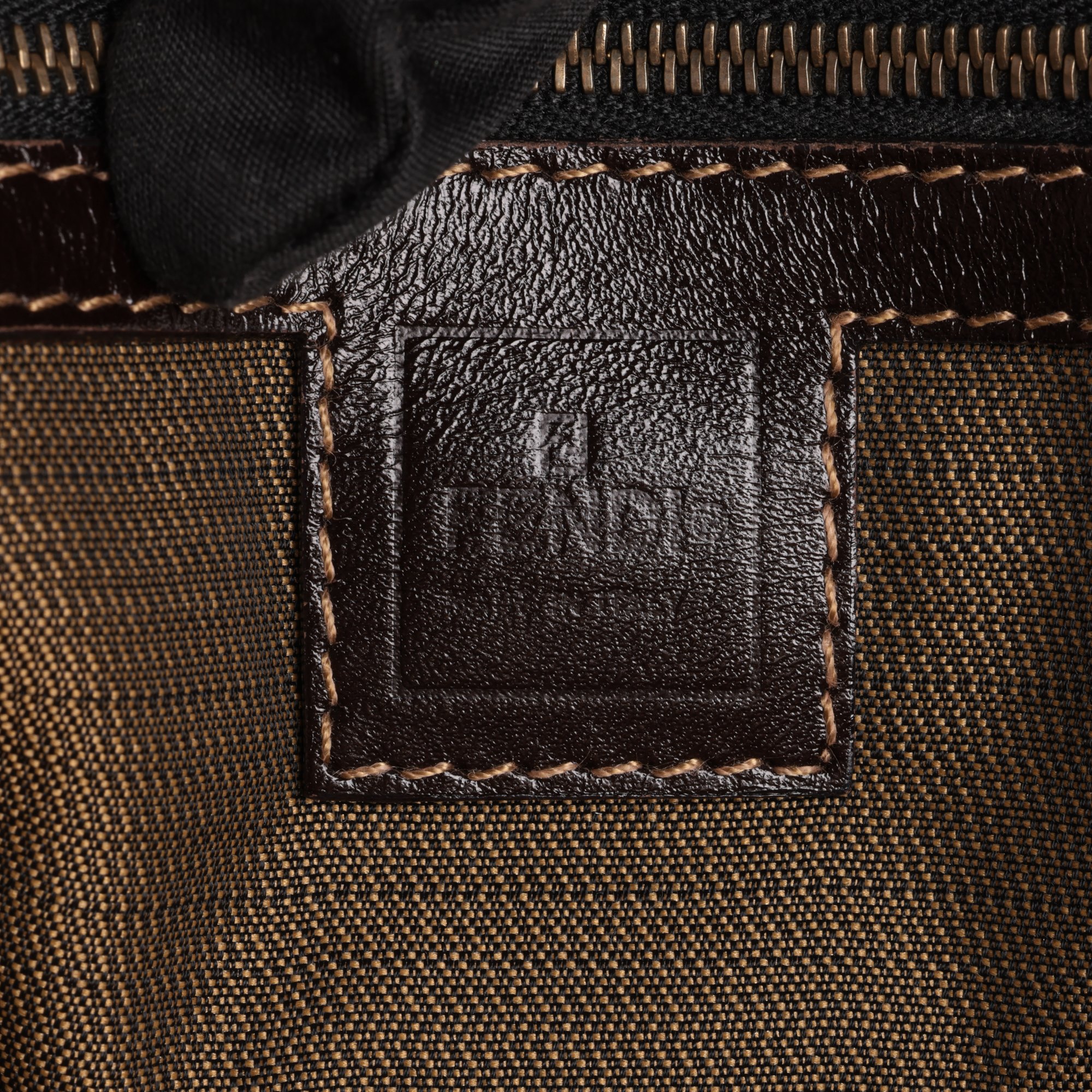 Fendi Brown Zucca Monogram Canvas & Calfskin Leather Vintage Small Tote