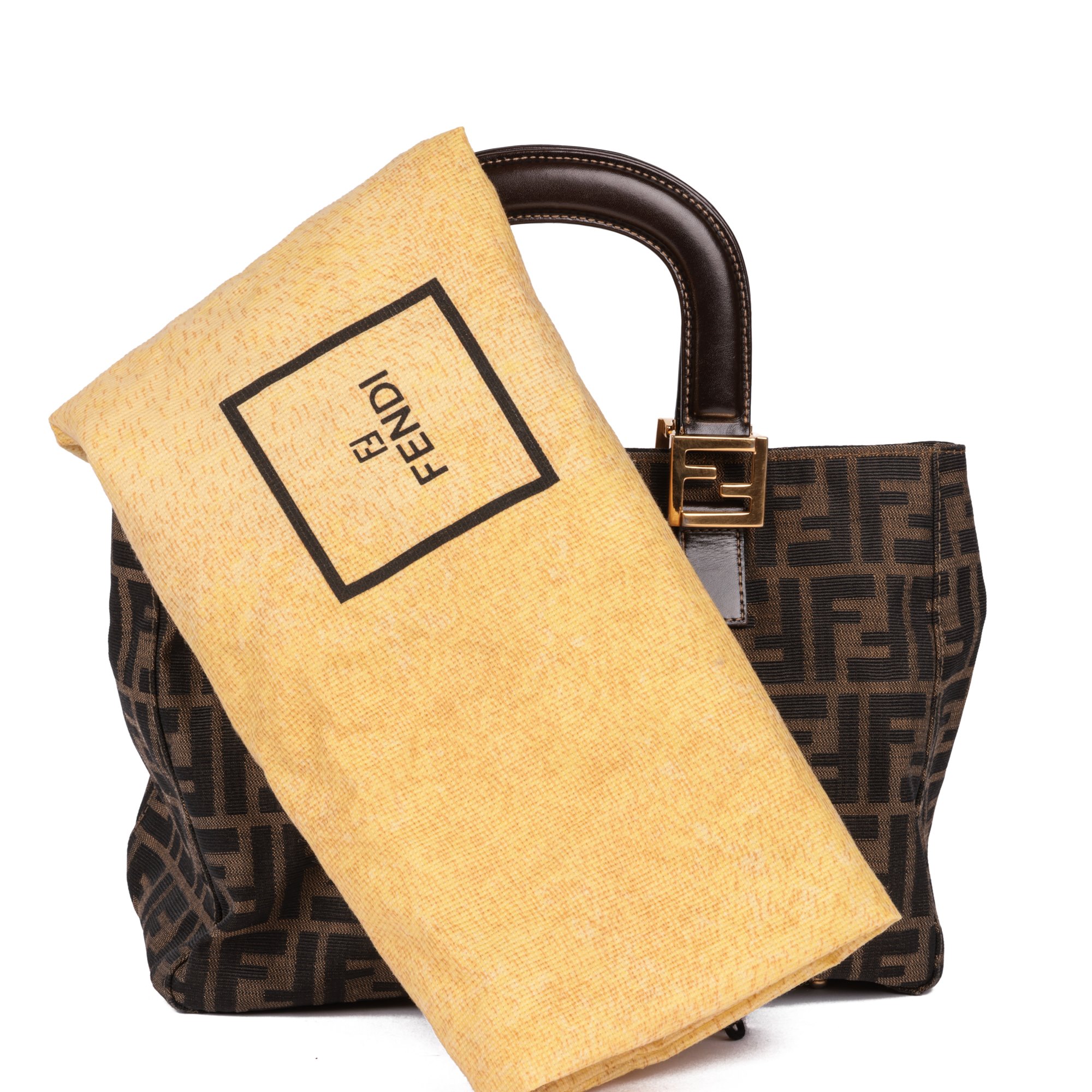 Fendi Brown Zucca Monogram Canvas & Calfskin Leather Vintage Small Tote