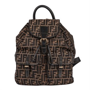 Fendi Brown Zucca Monogram Canvas & Textured Calfskin Leather Vintage Backpack