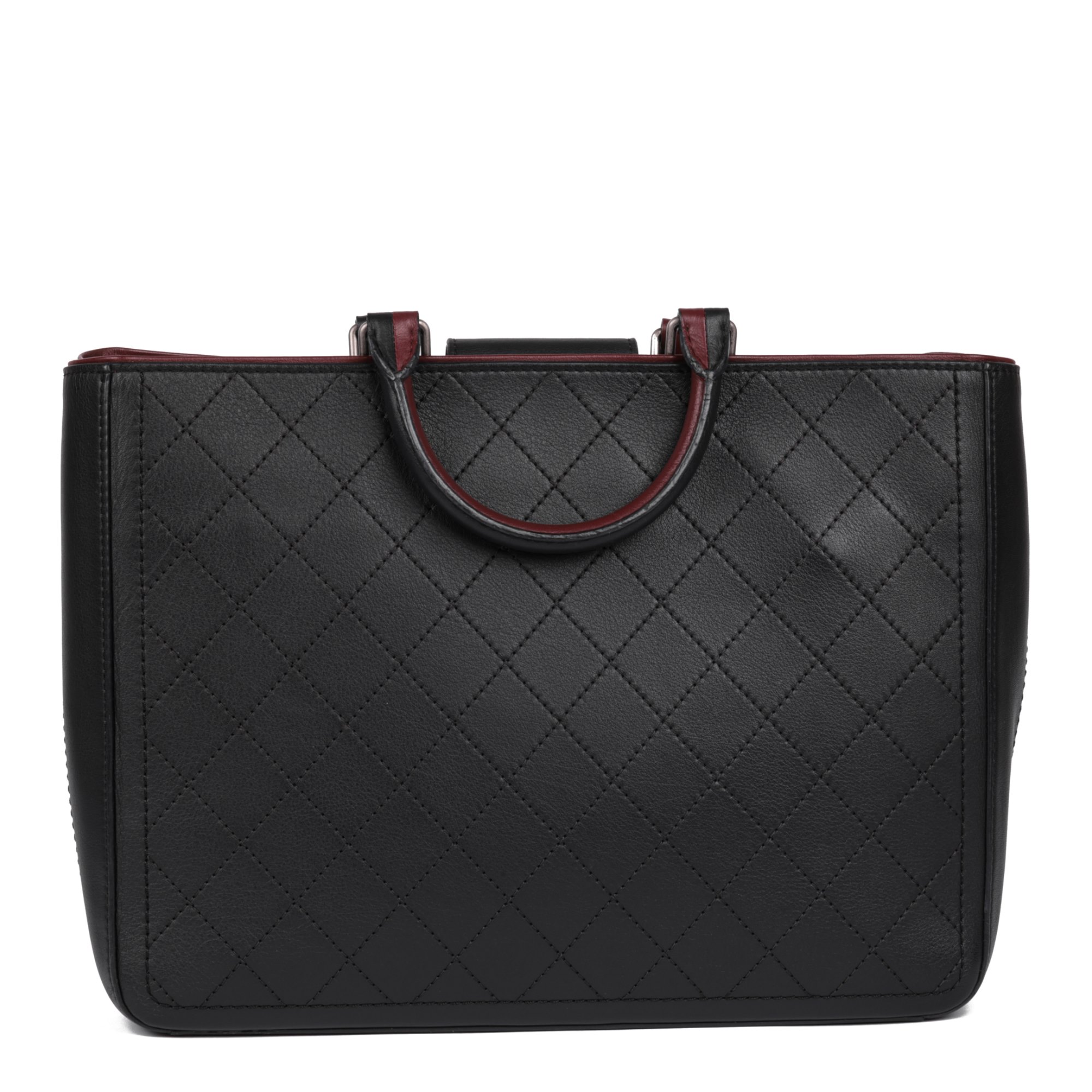 Chanel Black Quilted Bullskin Leather & Burgundy Large Classic Shopping Tote