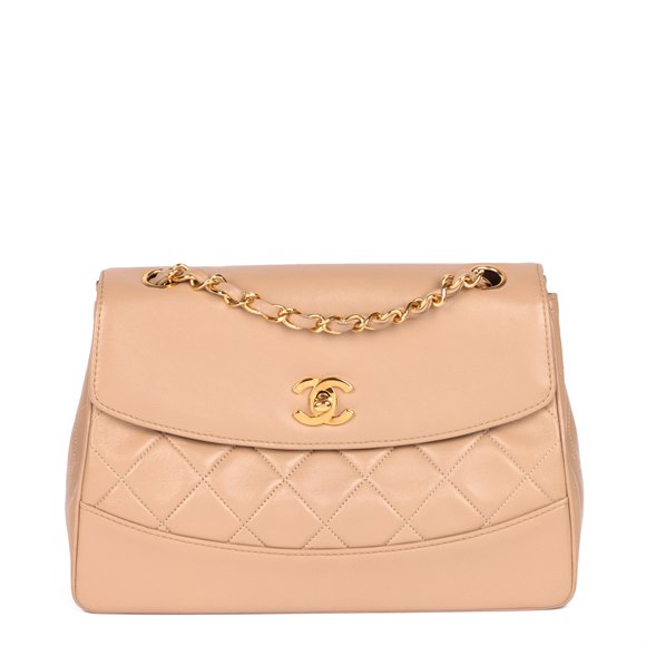 Chanel Beige Quilted Lambskin Vintage Medium Classic Single Flap Bag