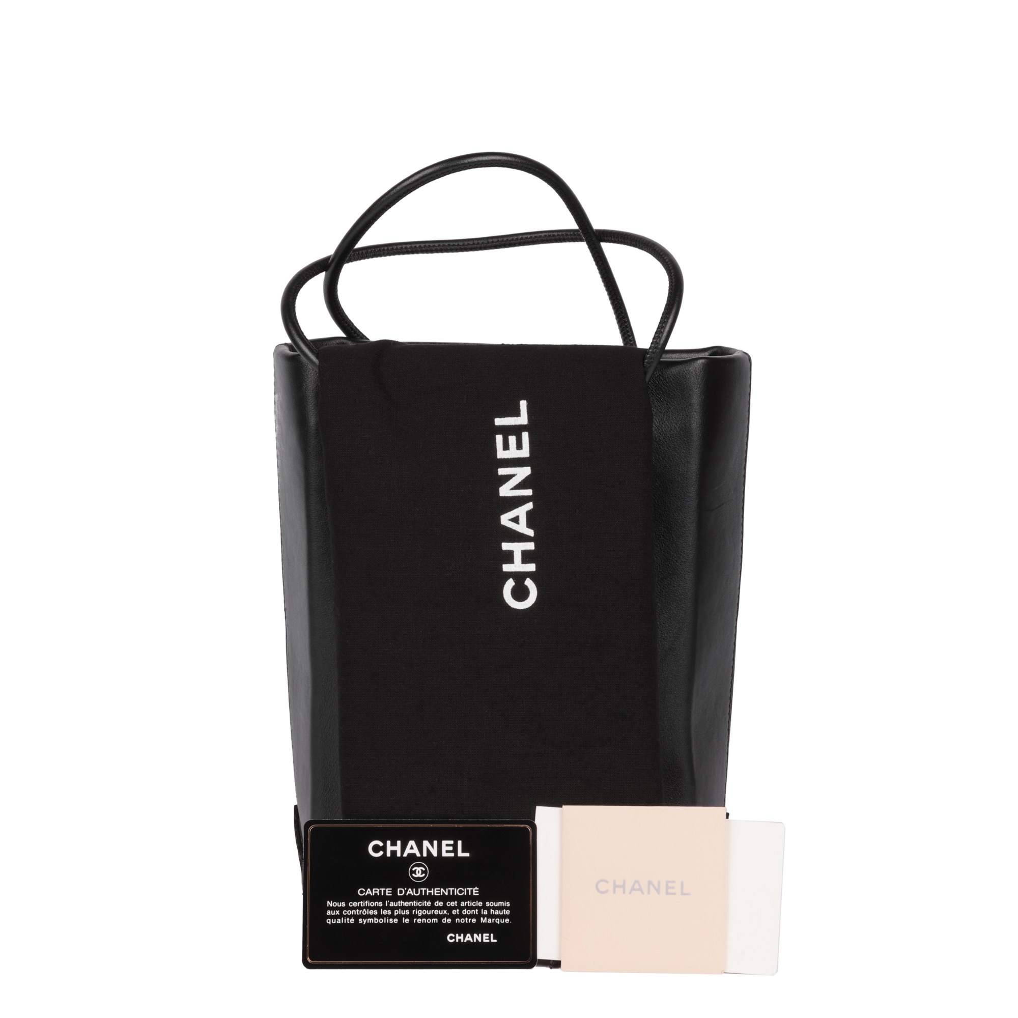 Chanel Black & White Lambskin Mini Shopping Bag Tote