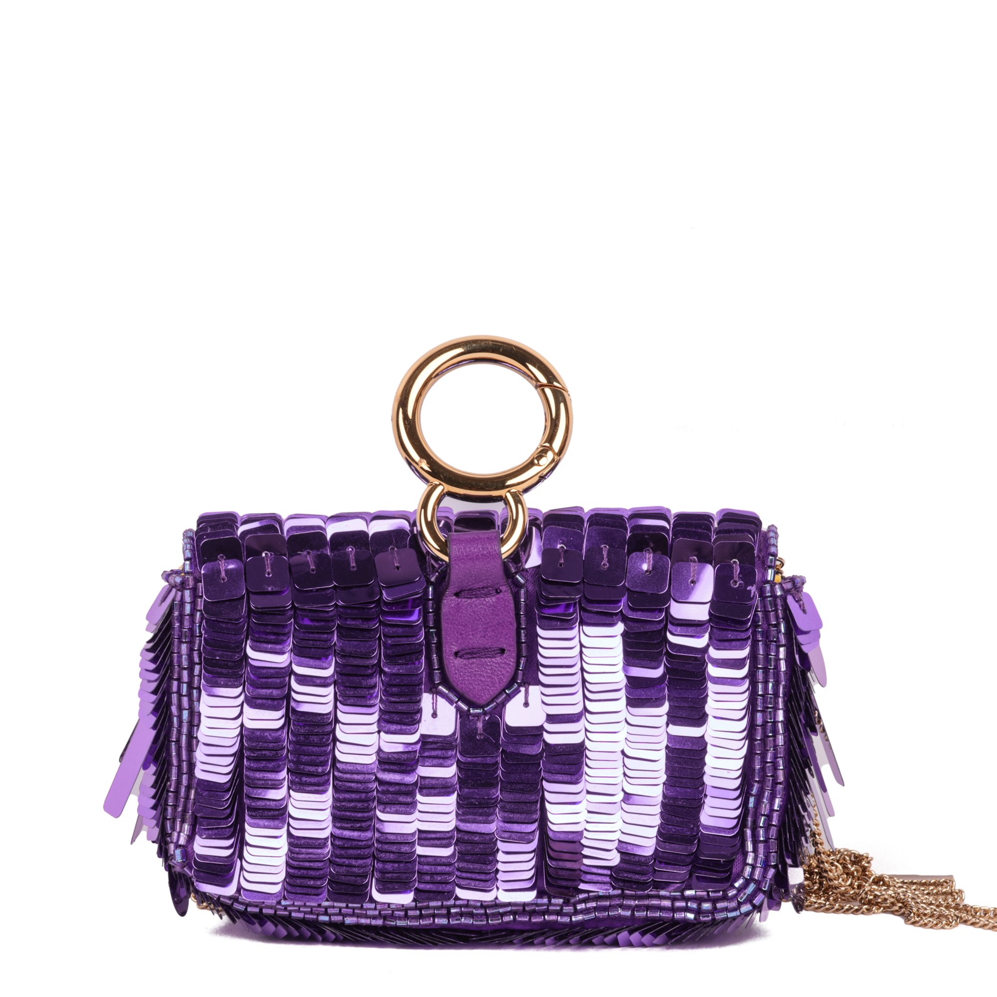 Fendi Purple Embellished Sequin & Purple Calfskin Leather Nano Baguette Charm