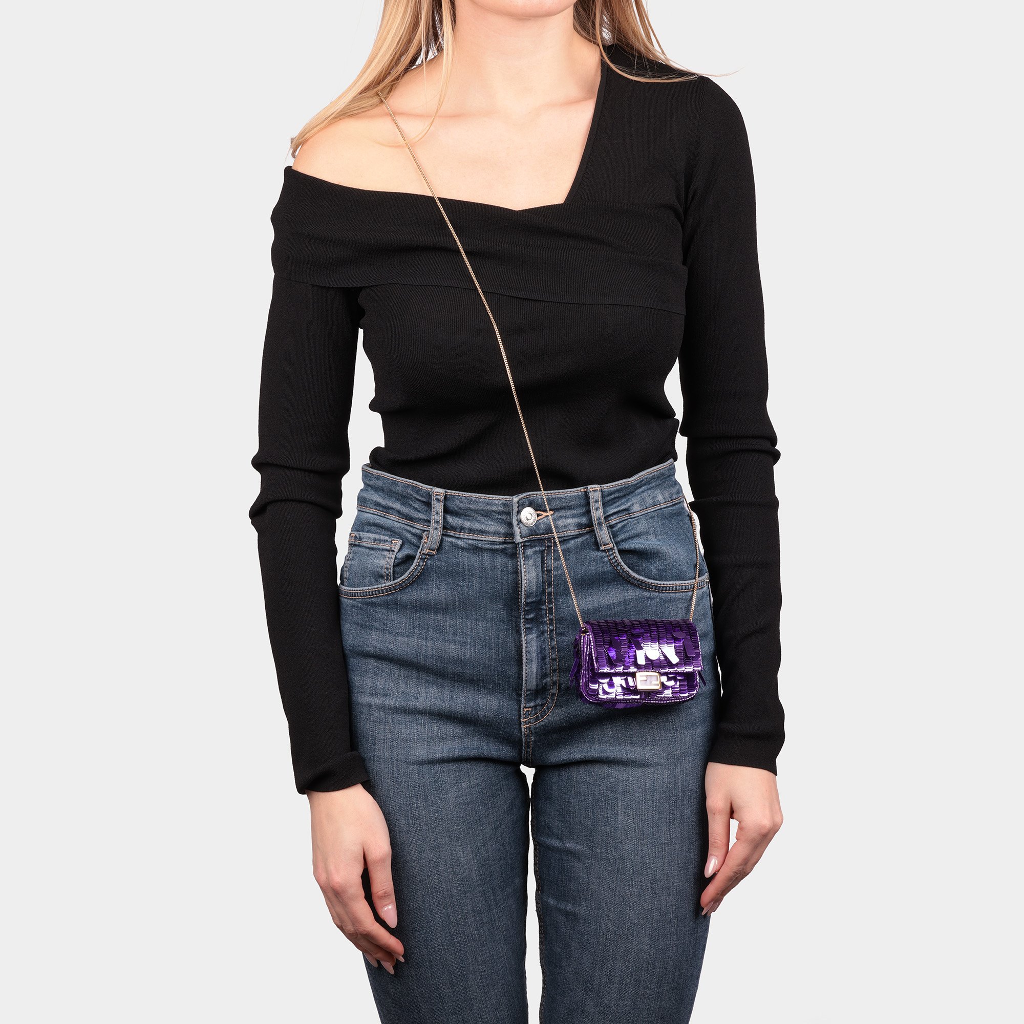 Fendi Purple Embellished Sequin & Purple Calfskin Leather Nano Baguette Charm