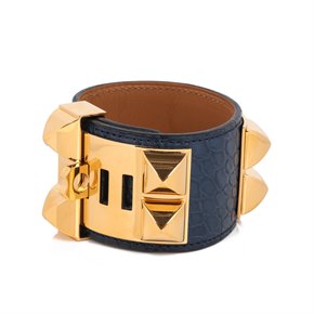Hermès Bleu Nuit Shiny Mississippiensis Collier De Chien T3