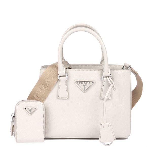 Prada White Saffiano Leather Mini Galleria Tote