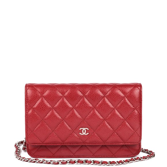 Chanel Red Quilted Caviar Leather Wallet-on-Chain WOC