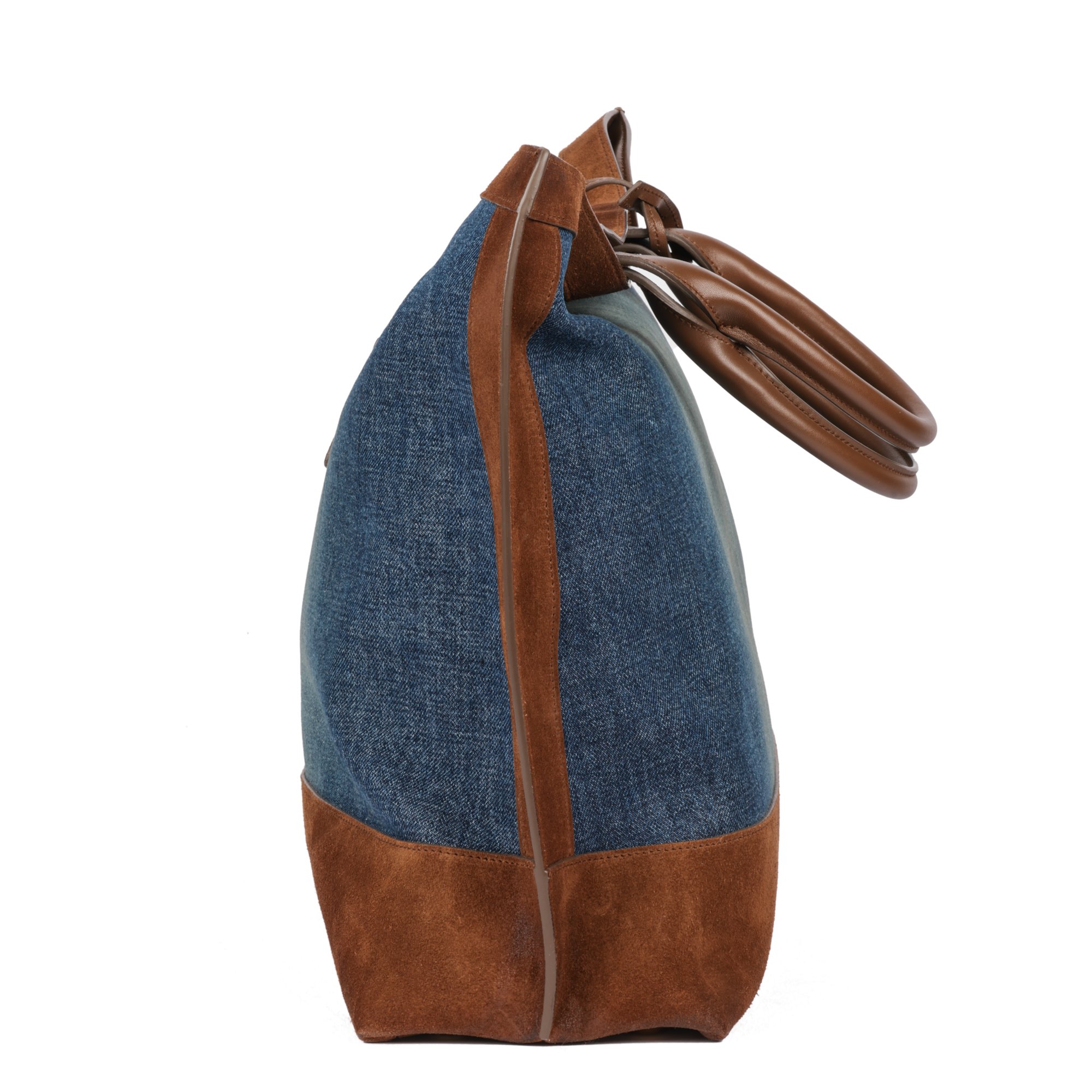 Saint Laurent Blue Denim and Brown Suede Shopping Tote