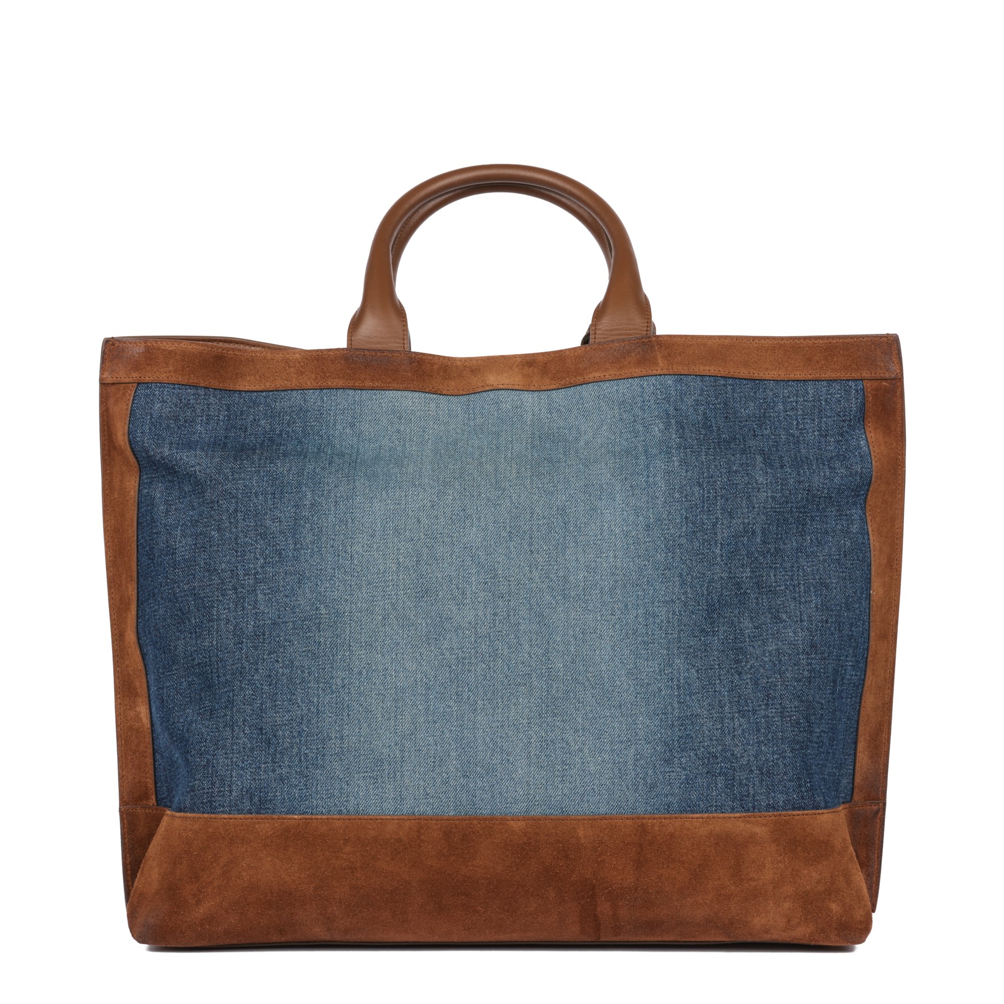 Saint Laurent Blue Denim and Brown Suede Shopping Tote