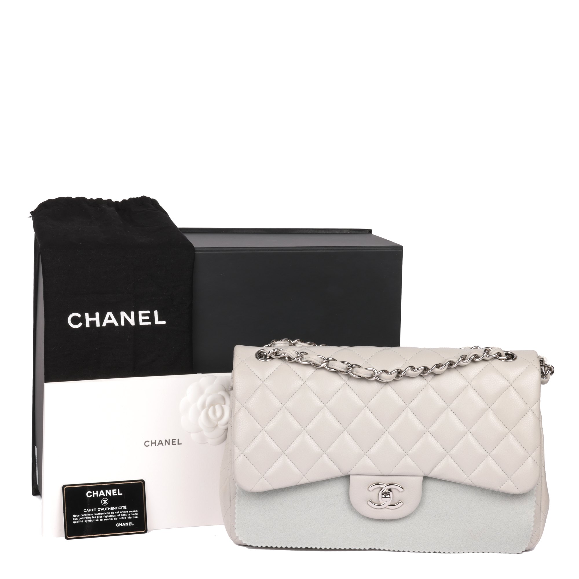 Chanel Grey Quilted Caviar Leather Jumbo Classic Double Flap Bag