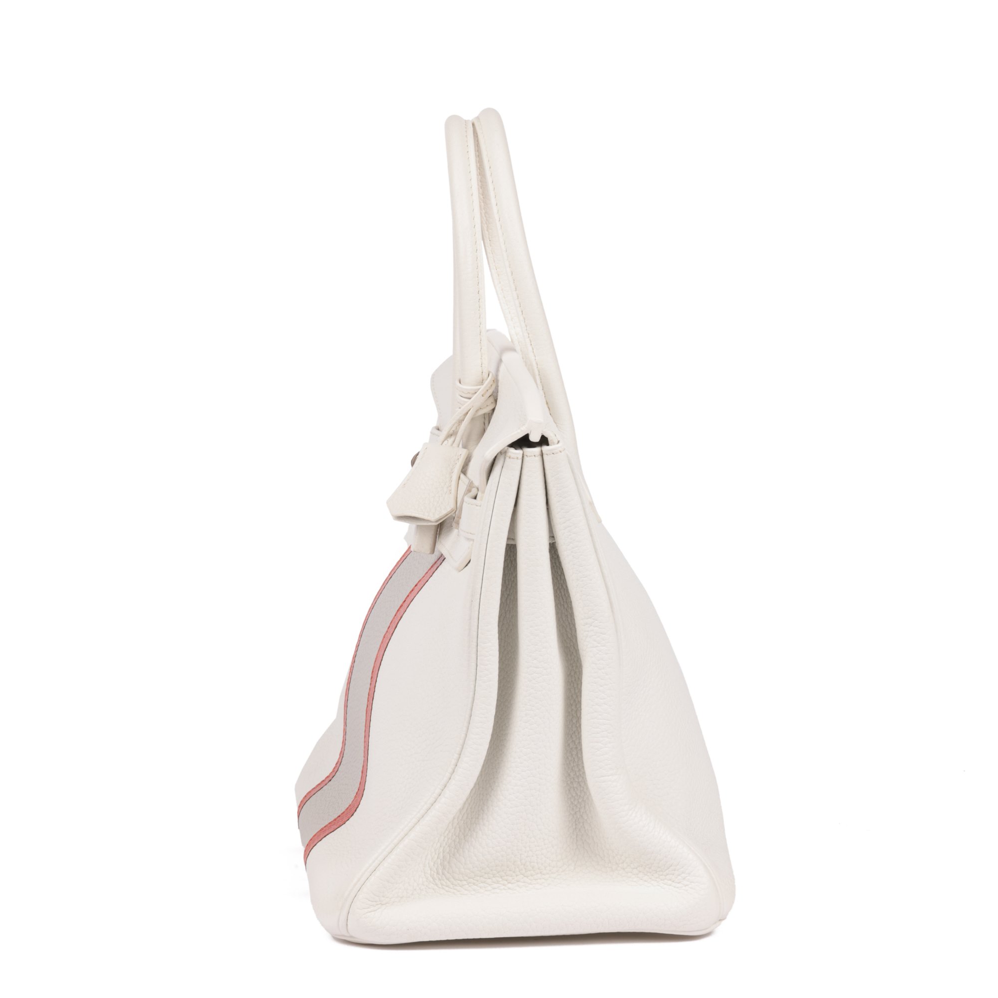 Hermès Blanc, Gris Perle Clemence Leather & Sanguine Niloticus Lizard Leather Club Birkin 35cm Retourne