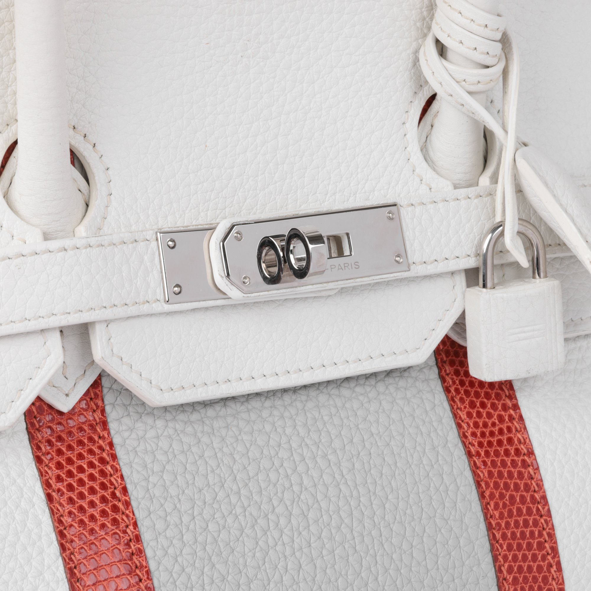Hermès Blanc, Gris Perle Clemence Leather & Sanguine Niloticus Lizard Leather Club Birkin 35cm Retourne