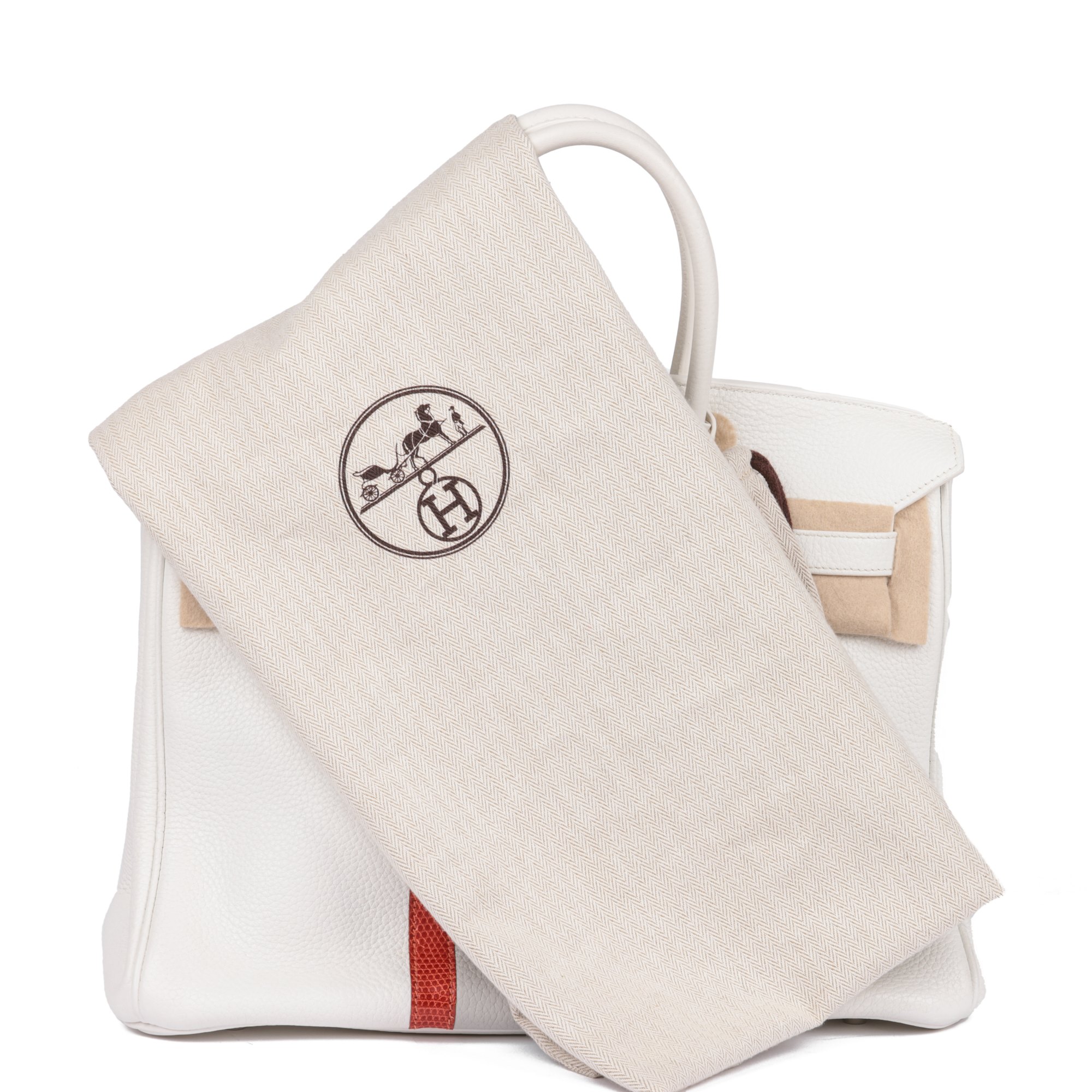 Hermès Blanc, Gris Perle Clemence Leather & Sanguine Niloticus Lizard Leather Club Birkin 35cm Retourne