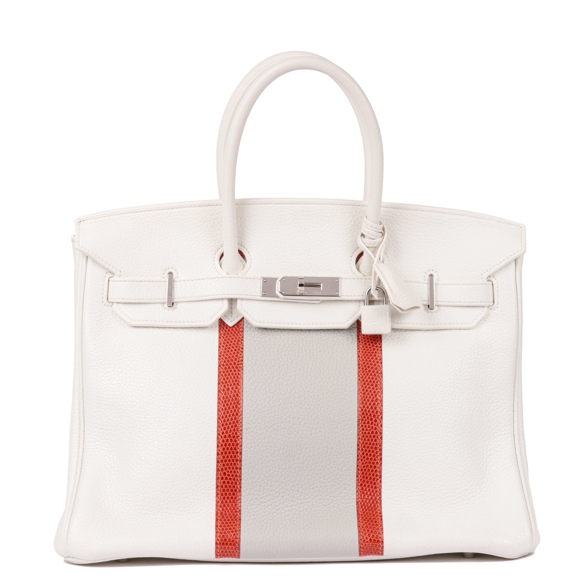 Hermès Blanc, Gris Perle Clemence Leather & Sanguine Niloticus Lizard Leather Club Birkin 35cm Retourne
