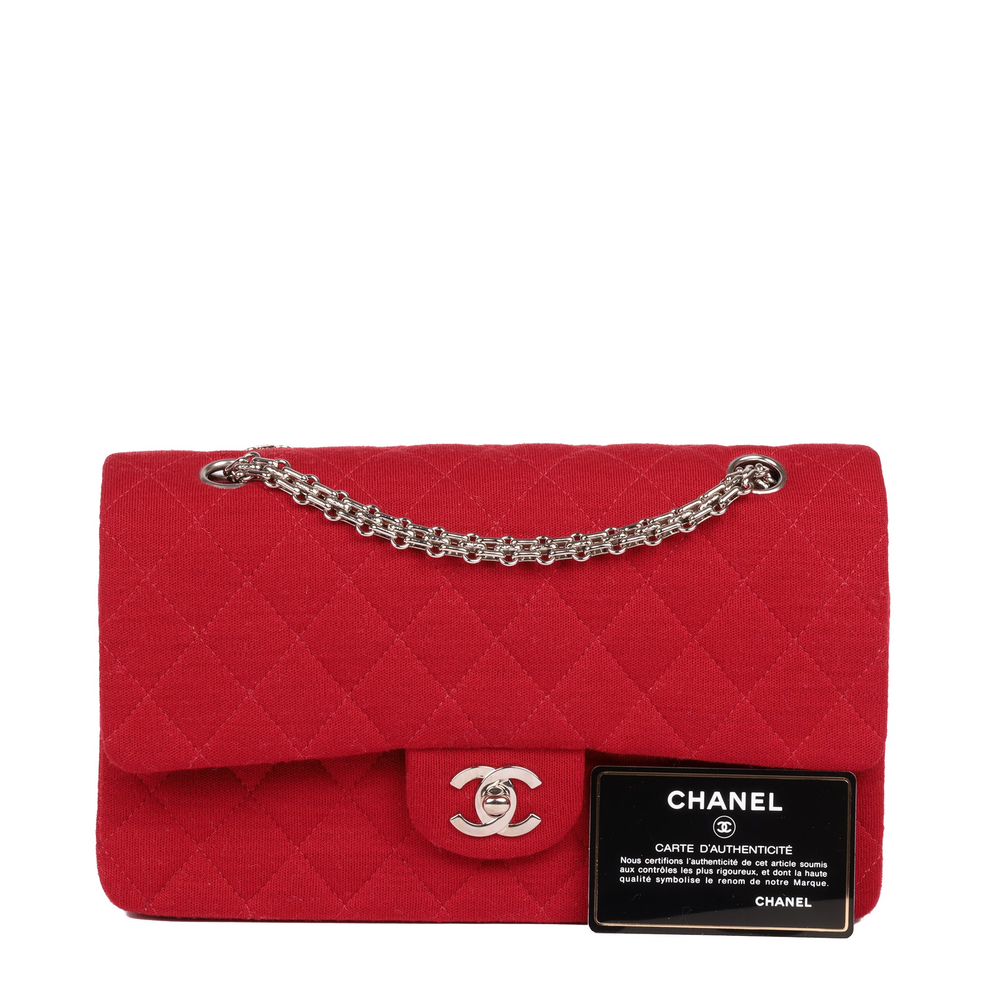 Chanel Red Quilted Jersey Fabric Medium Classic Double Flap Bag