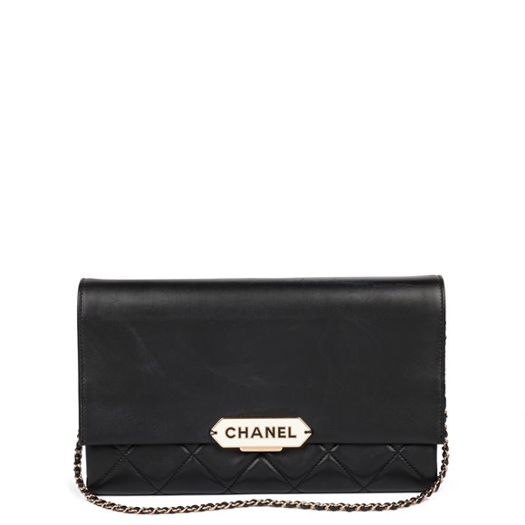 Chanel Black Quilted Lambskin Retro Label Clutch-on-Chain COC