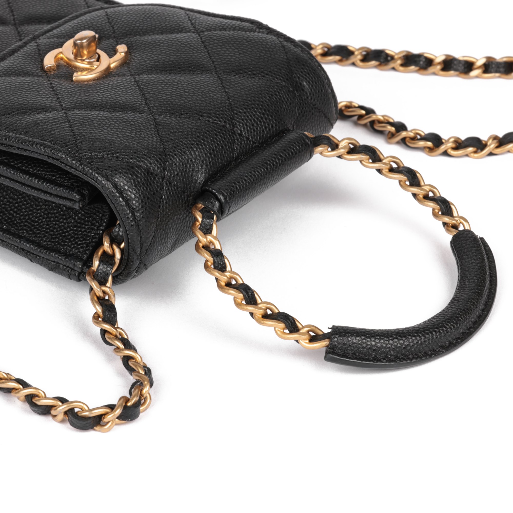 Chanel Black Quilted Caviar Leather In The Loop Phone Holder-with-Chain