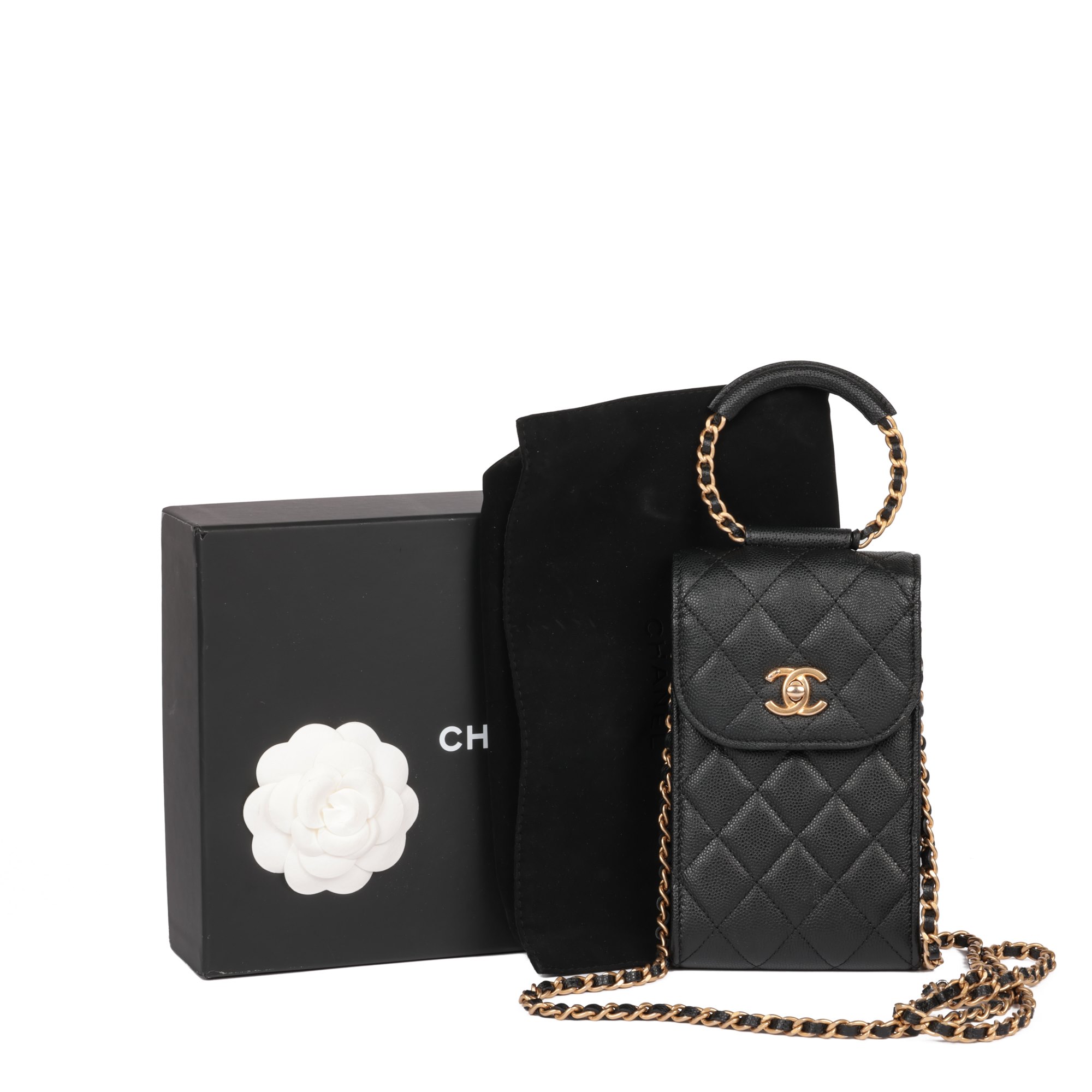Chanel Black Quilted Caviar Leather In The Loop Phone Holder-with-Chain