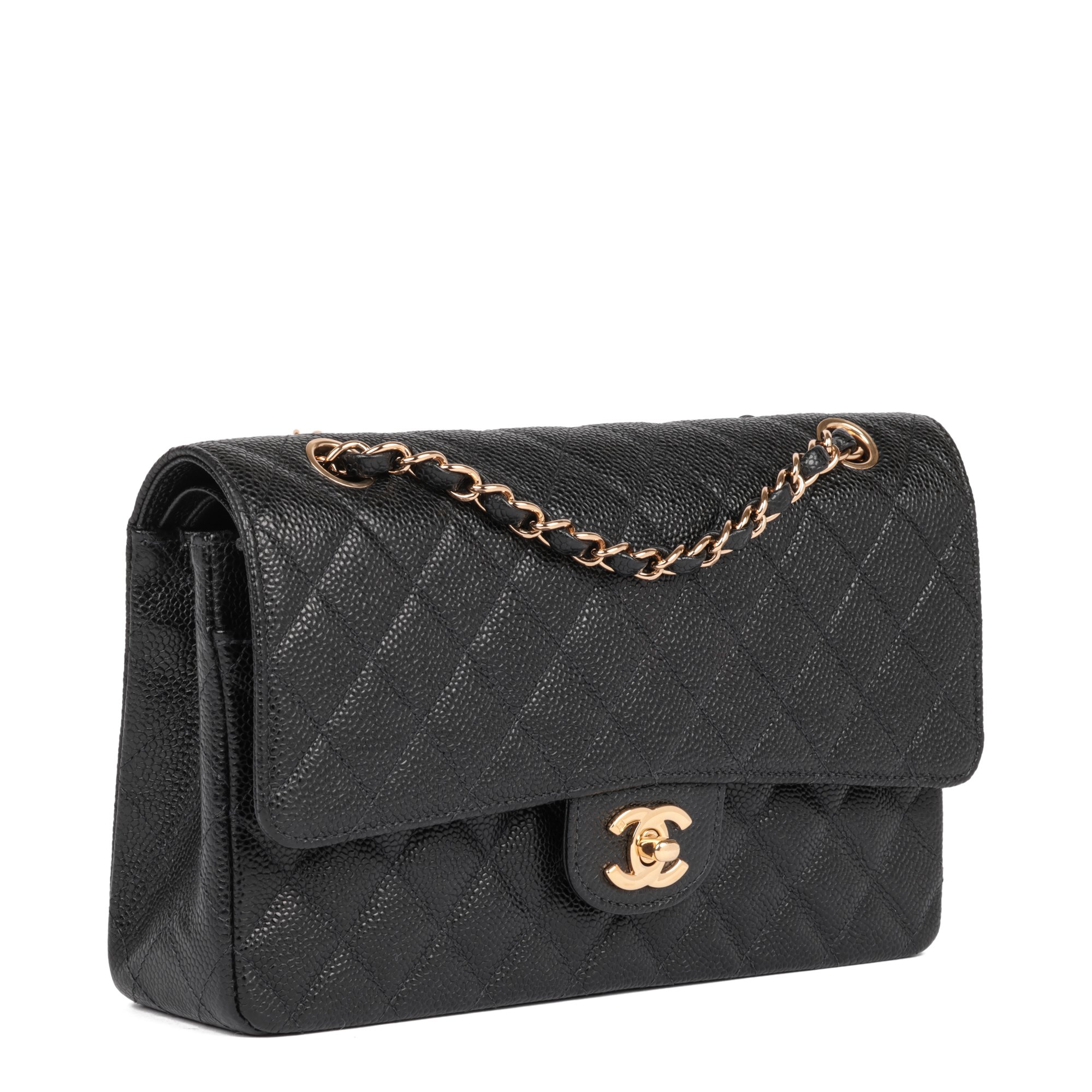 Chanel Black Quilted Caviar Leather Vintage Classic Double Flap Bag