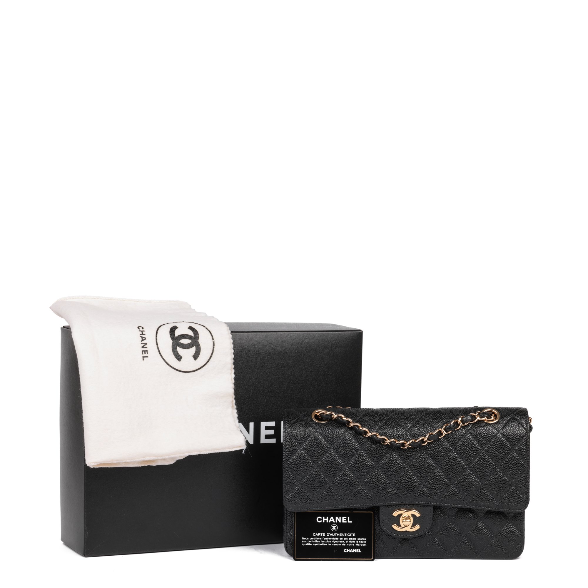 Chanel Black Quilted Caviar Leather Vintage Classic Double Flap Bag