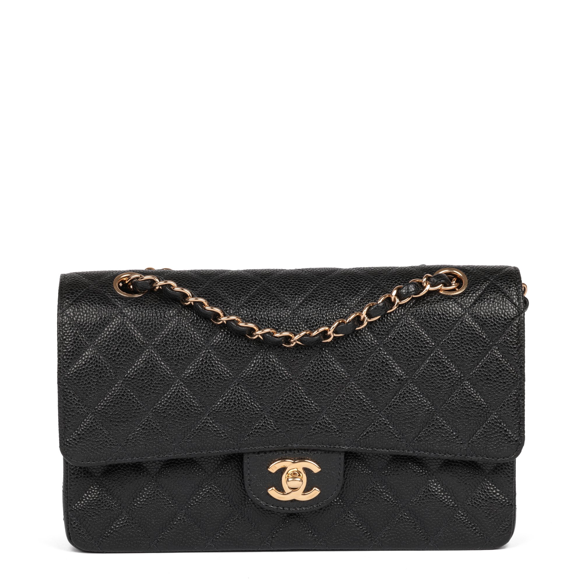 Chanel Black Quilted Caviar Leather Vintage Classic Double Flap Bag