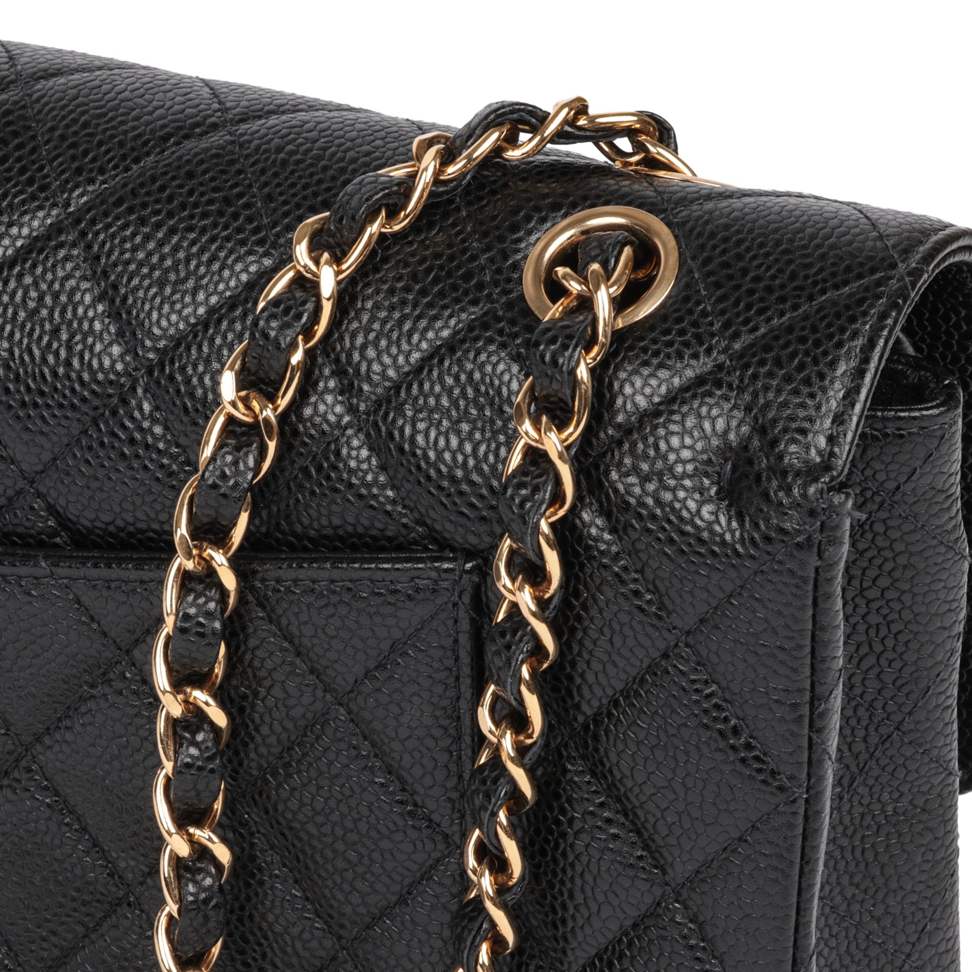 Chanel Black Quilted Caviar Leather Vintage Classic Double Flap Bag