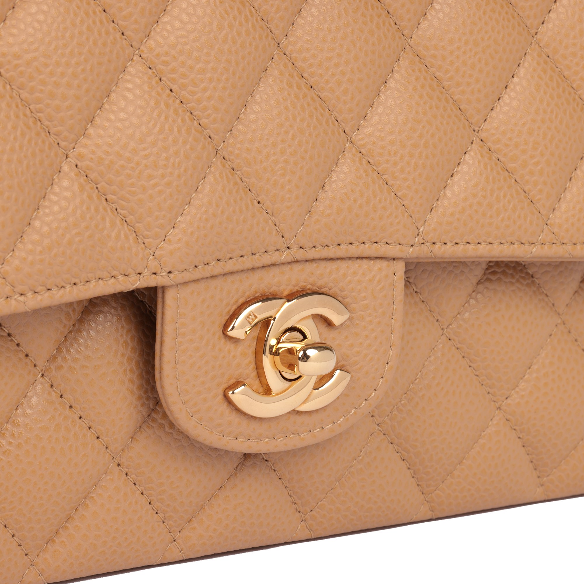 Chanel Beige Quilted Caviar Leather Classic Double Flap Bag