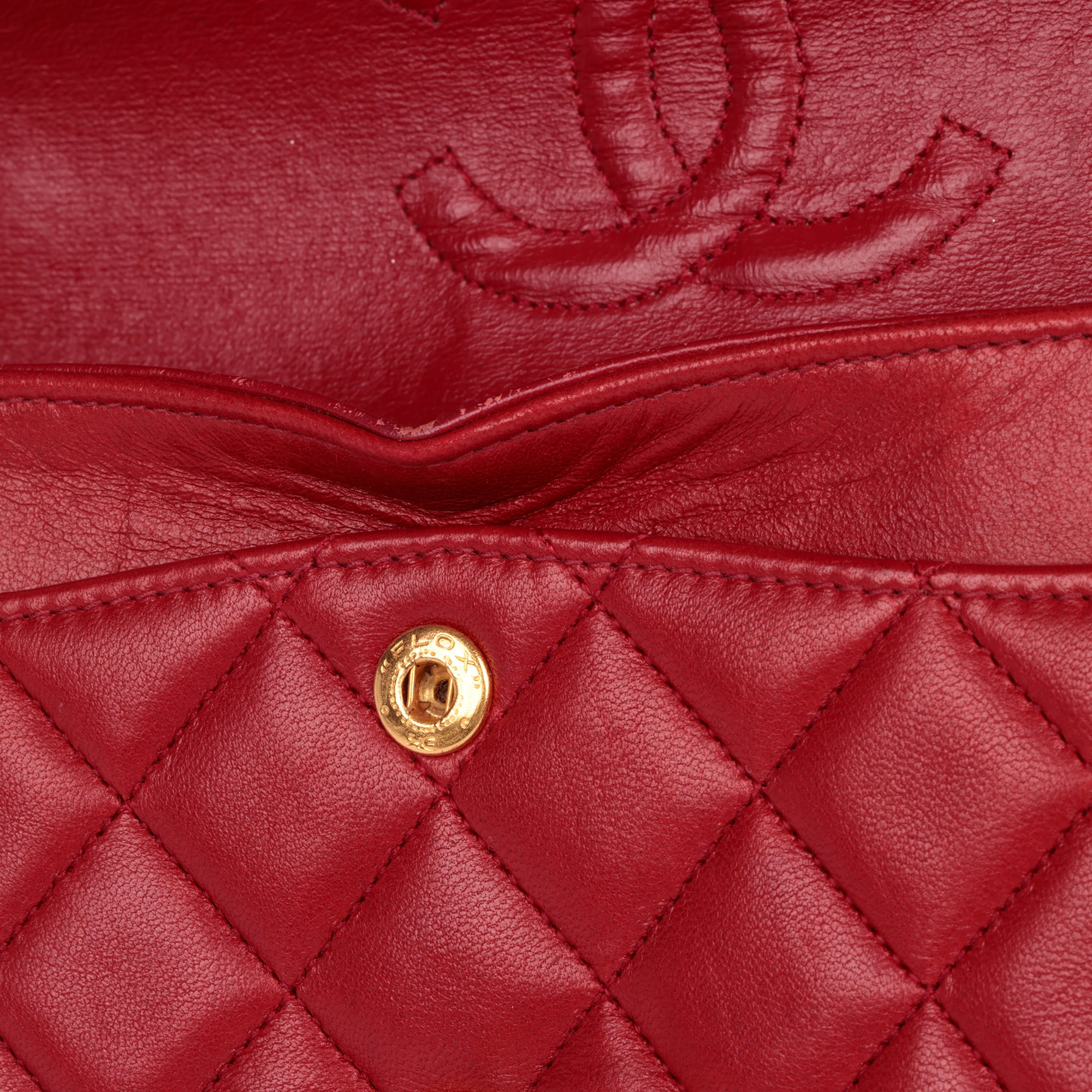 Chanel Red Quilted Lambskin Vintage Small Classic Double Flap Bag