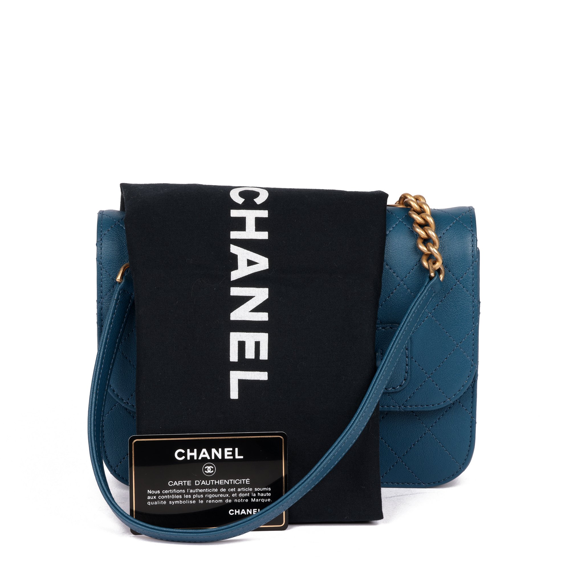 Chanel Blue Quilted Calfskin Leather Mini Chain Front Classic Single Flap Bag