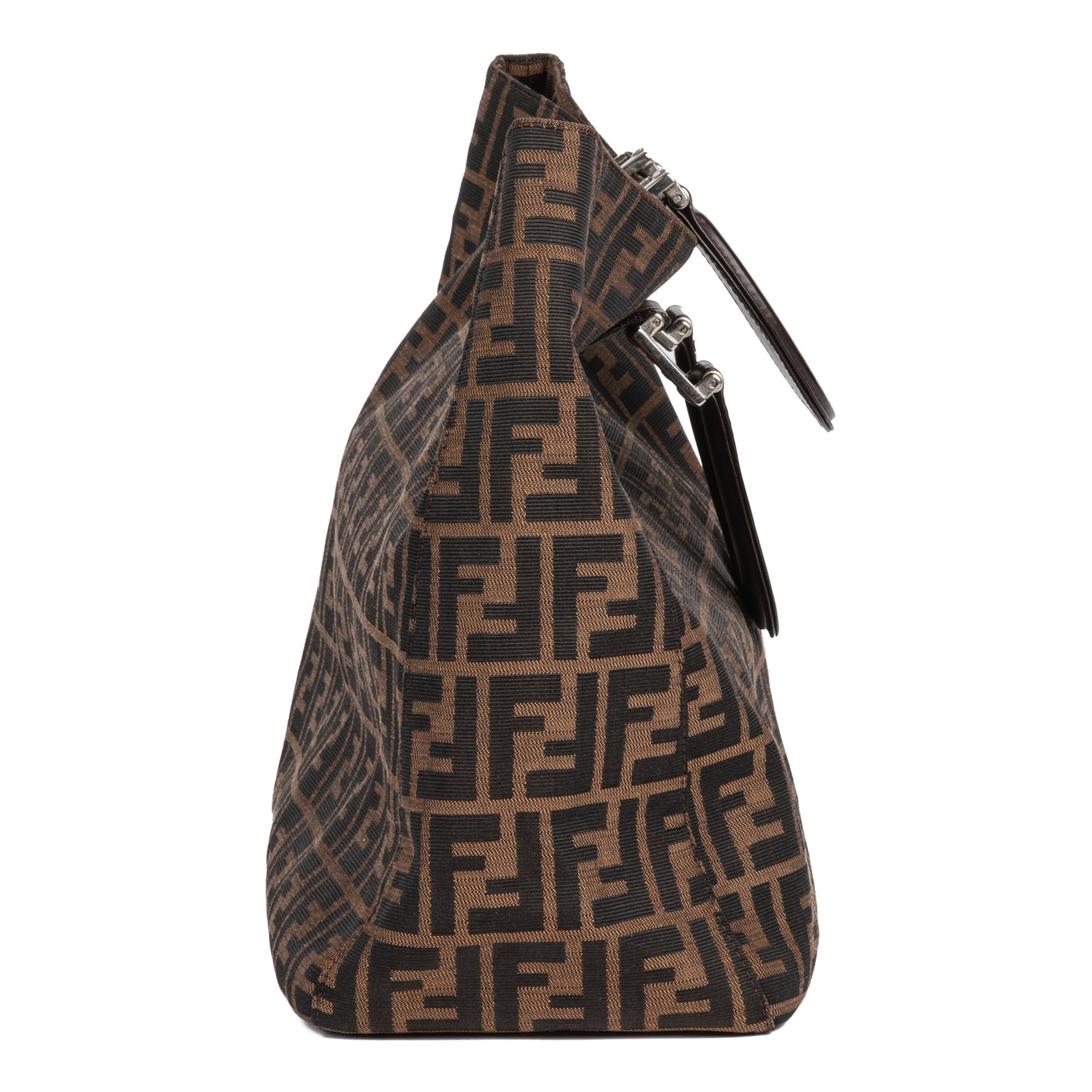 Fendi Brown Zucca Monogram Canvas & Calfskin Leather Vintage Large Tote