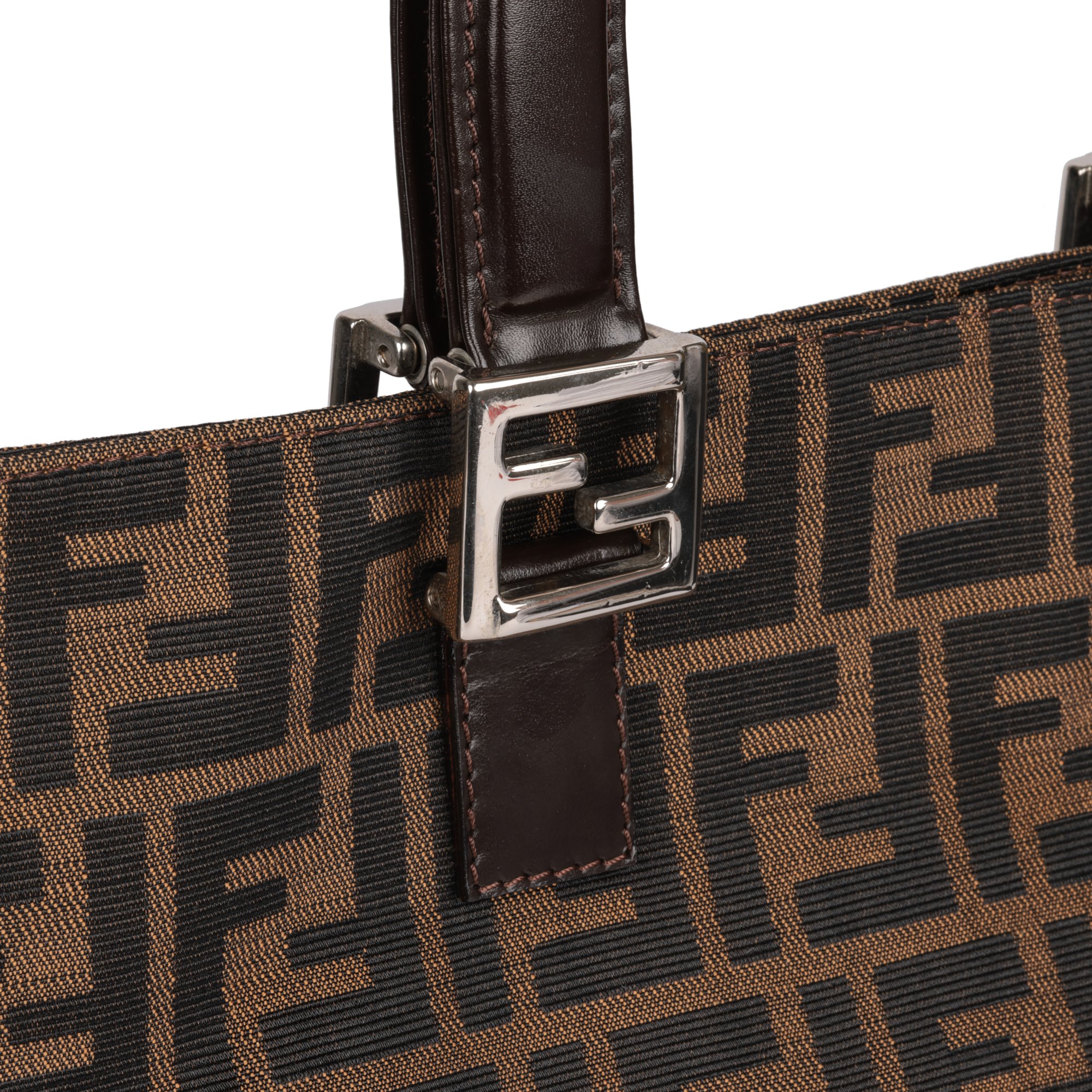 Fendi Brown Zucca Monogram Canvas & Calfskin Leather Vintage Large Tote