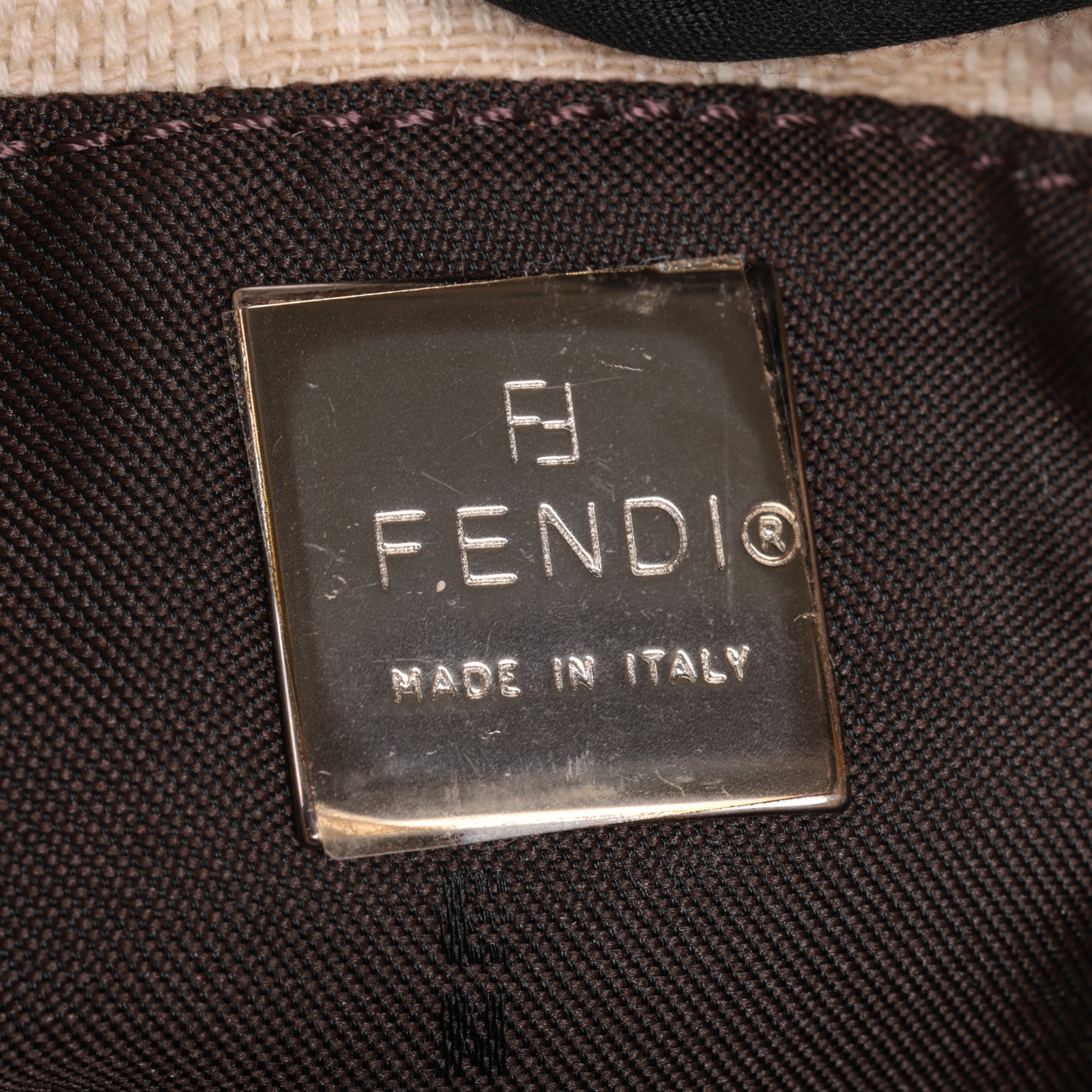 Fendi Beige Zucca Canvas & Brown Calfskin Leather Vintage Nano Baguette