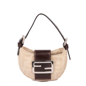 Fendi Beige Zucca Canvas & Brown Calfskin Leather Vintage Nano Baguette