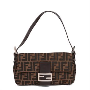 Fendi Brown Zucca Canvas & Calfskin Leather Vintage Baguette