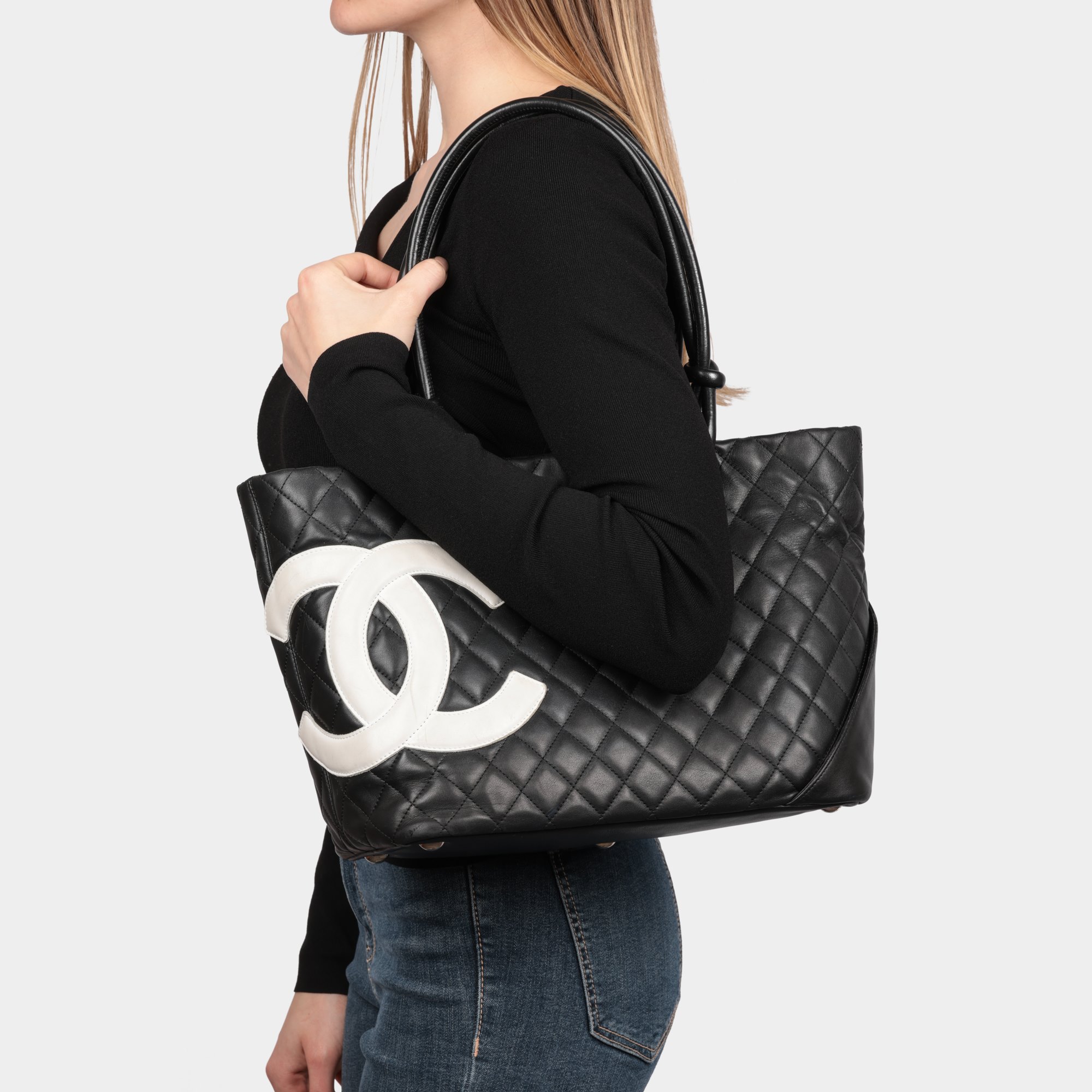 Chanel Black Quilted Lambskin Small Cambon Tote Bag
