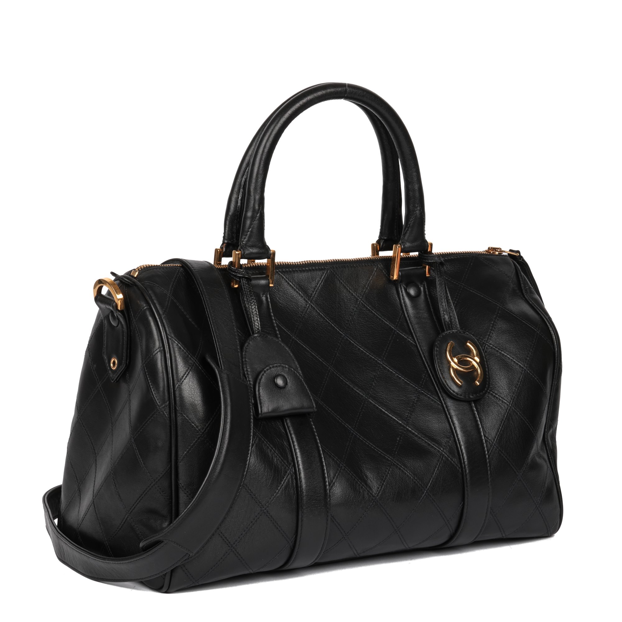 Chanel Black Quilted Lambskin Leather Boston 35cm