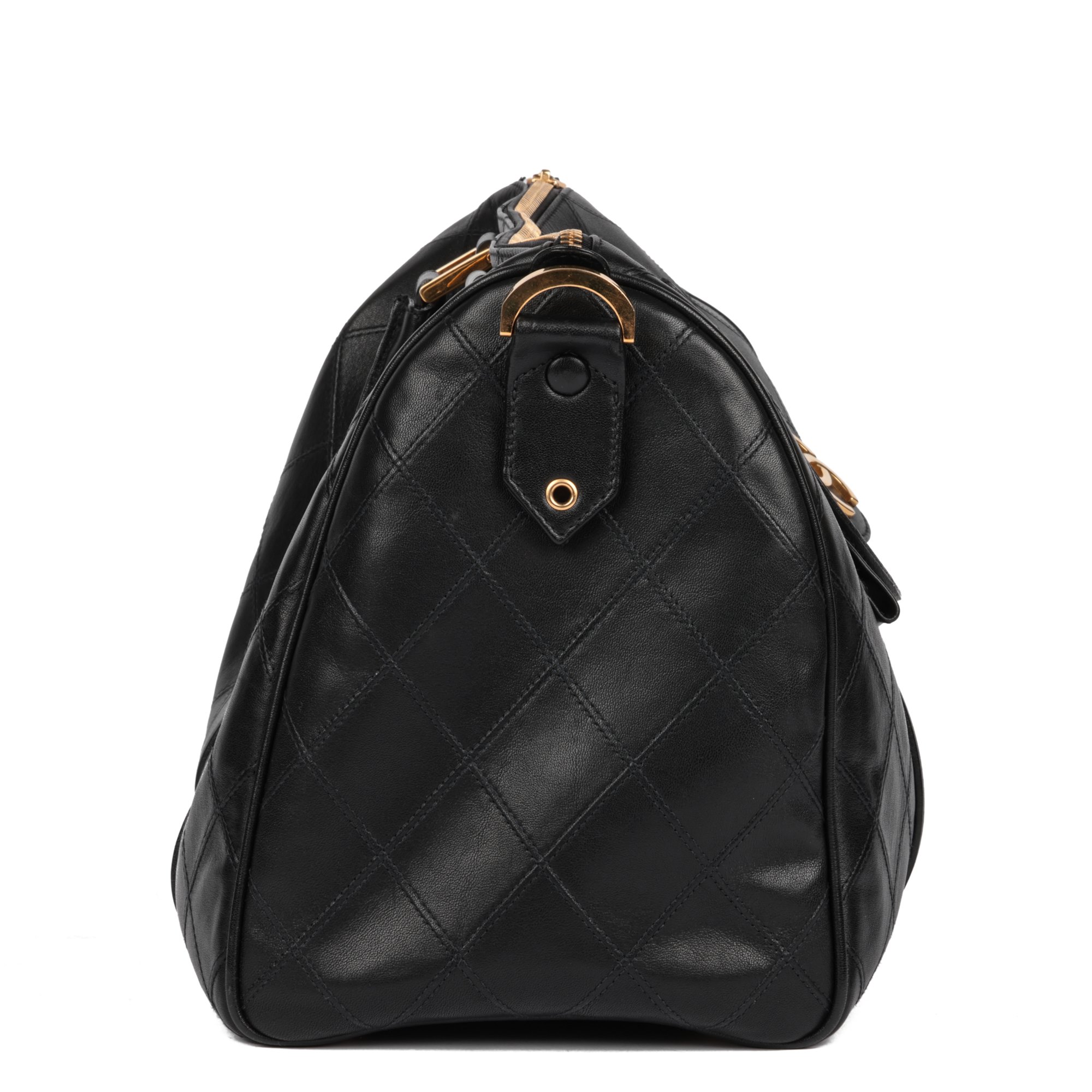 Chanel Black Quilted Lambskin Leather Boston 35cm