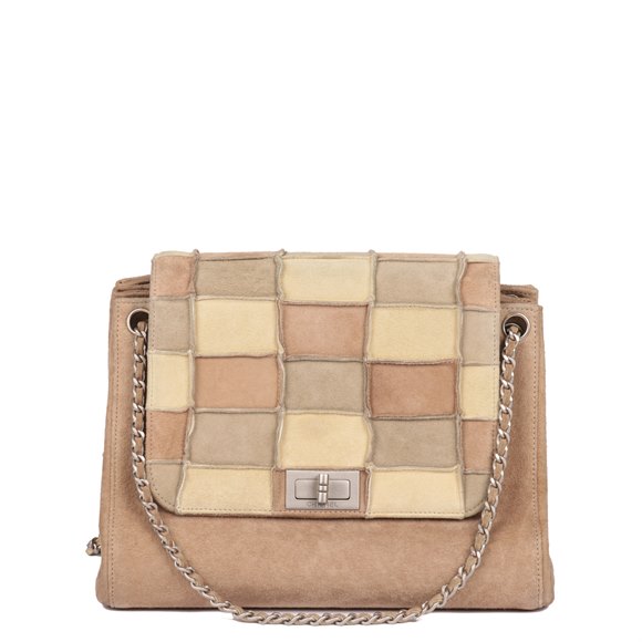 Chanel Beige Patchwork Suede Small Accordion 2.55 Reissue Classic Single Flap Bag