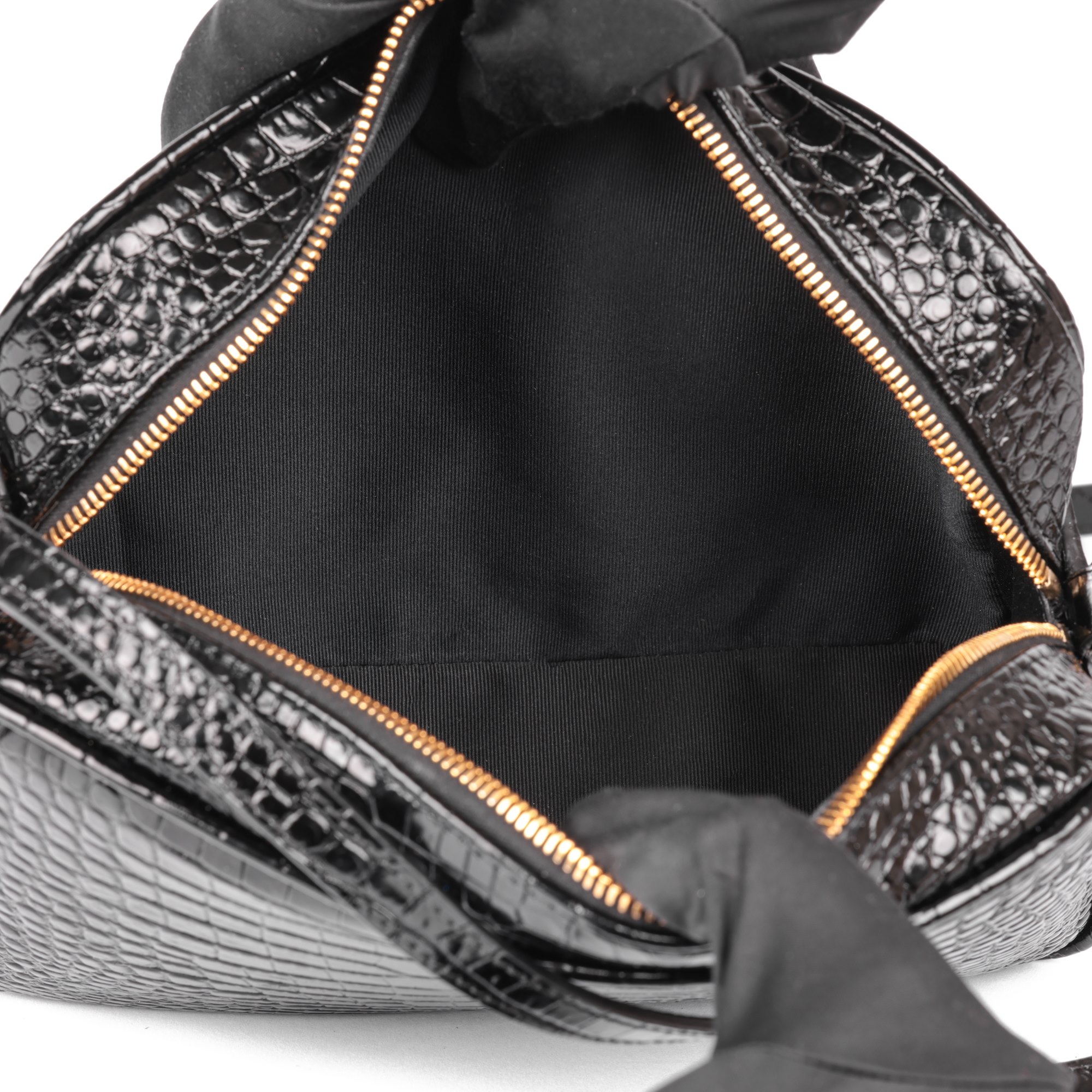 Saint Laurent Black Faux Crocodile Embossed Shiny Calfskin Leather Lou Camera Bag