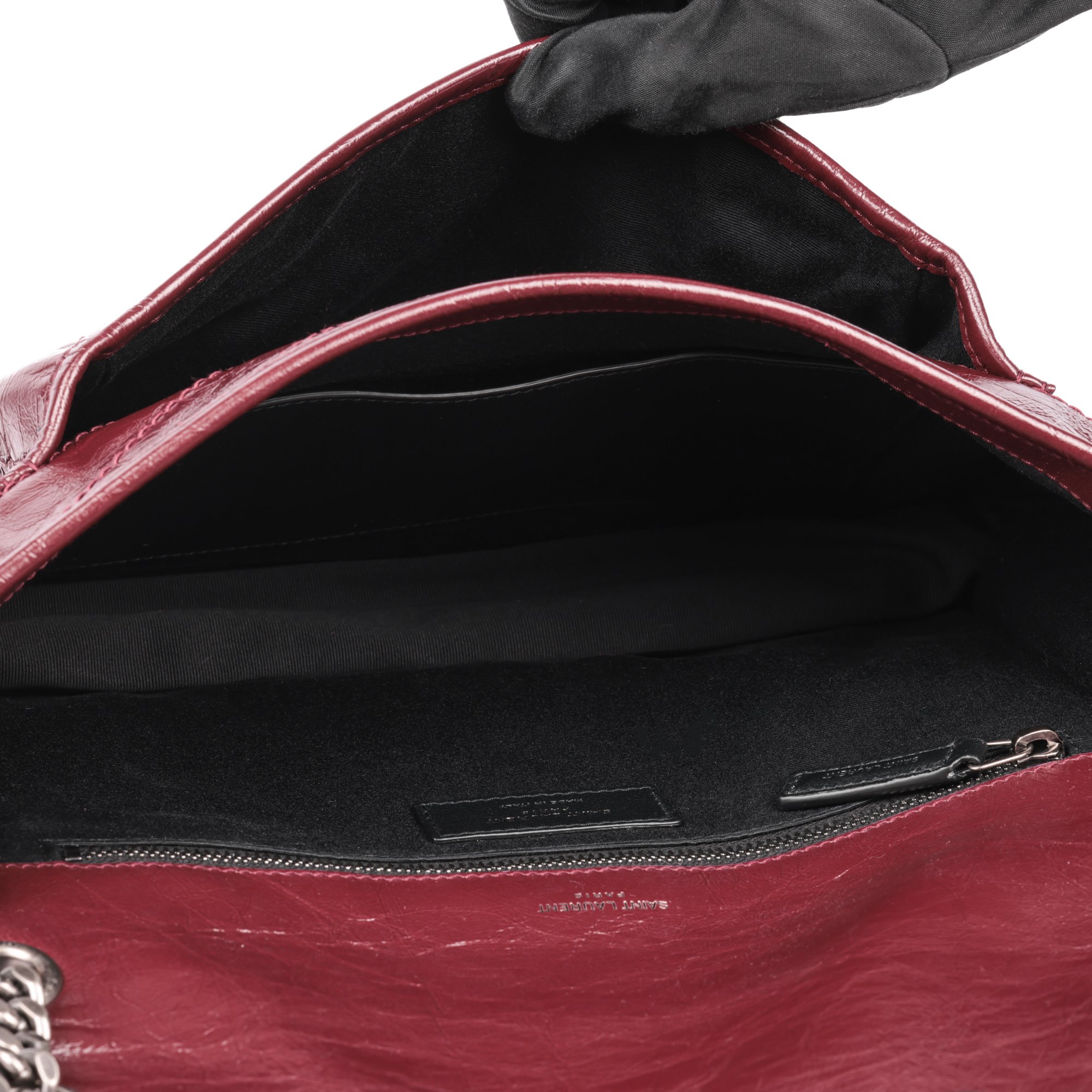 Saint Laurent Rouge Legion Crinkled Vintage Calfskin Leather Medium Niki
