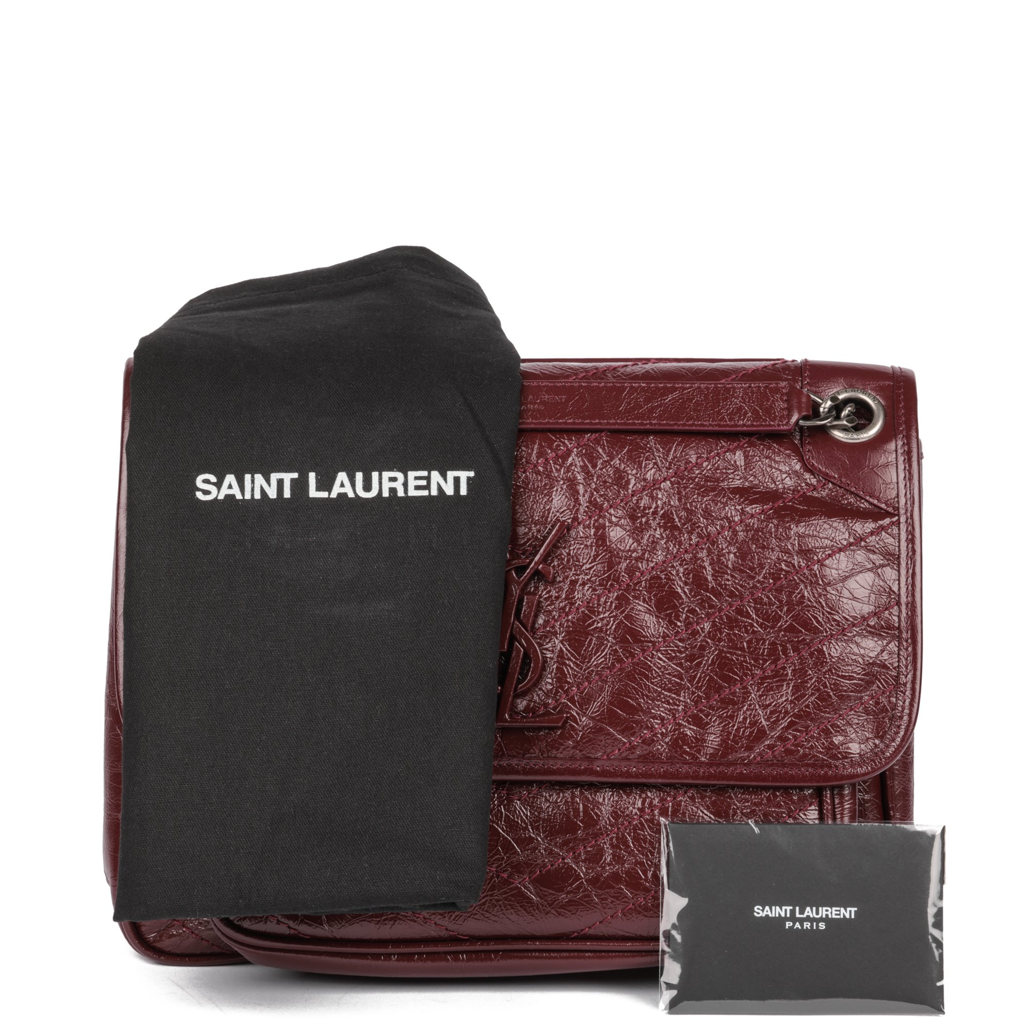 Saint Laurent Rouge Legion Crinkled Vintage Calfskin Leather Medium Niki