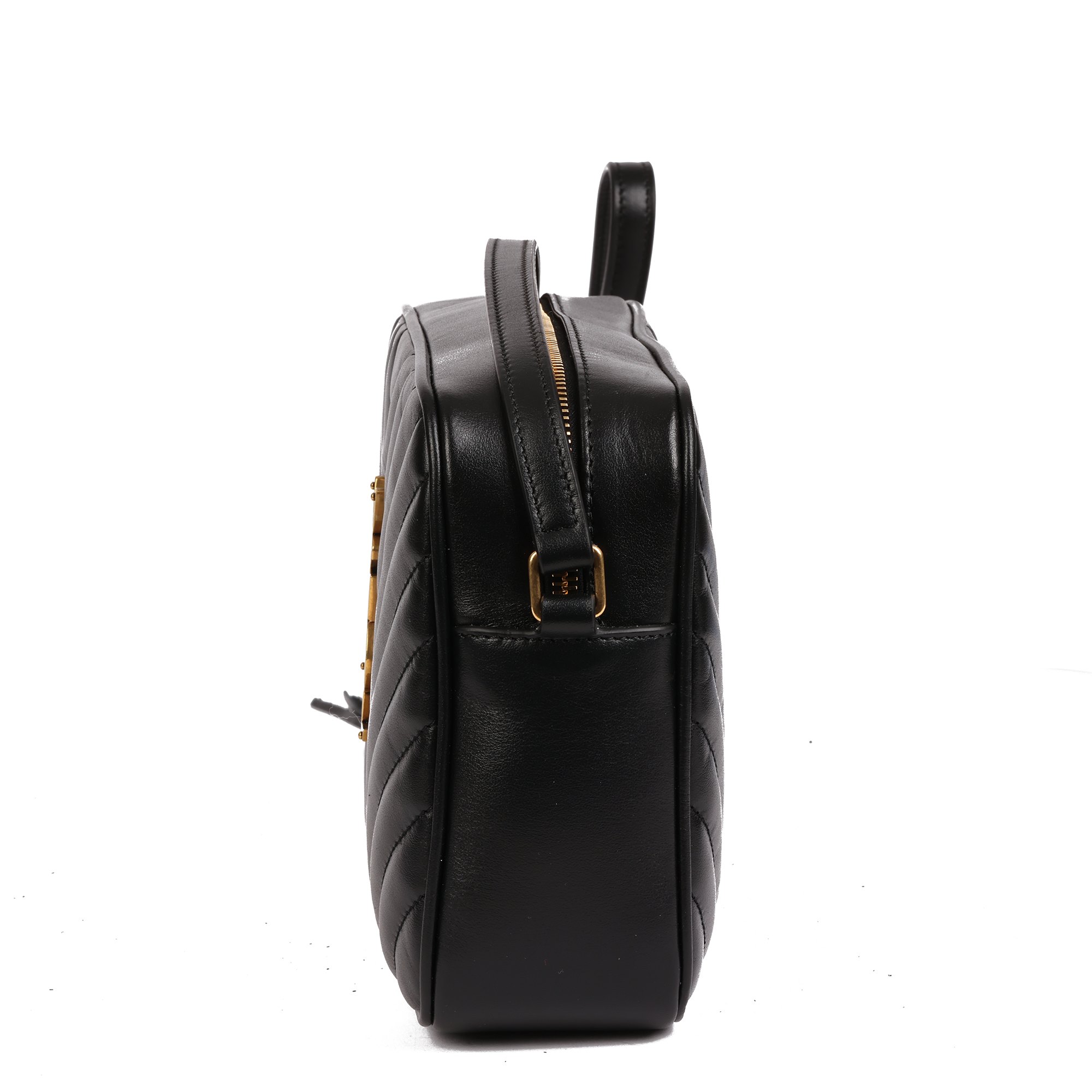 Saint Laurent Black Chevron Quilted Calfskin Leather Lou Camera Bag
