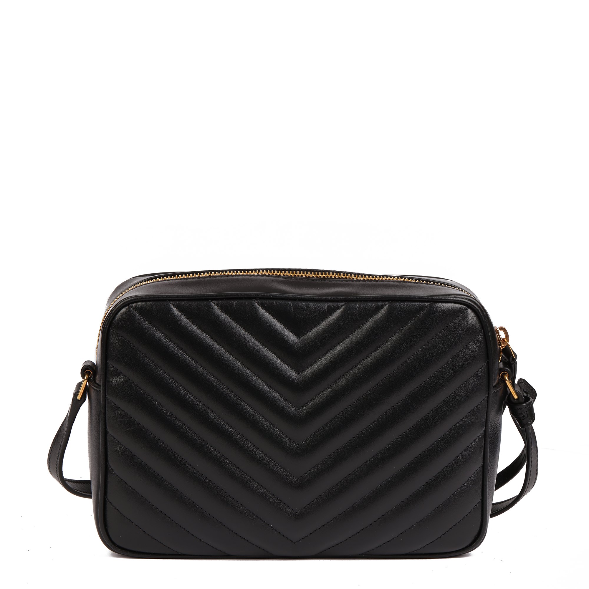 Saint Laurent Black Chevron Quilted Calfskin Leather Lou Camera Bag