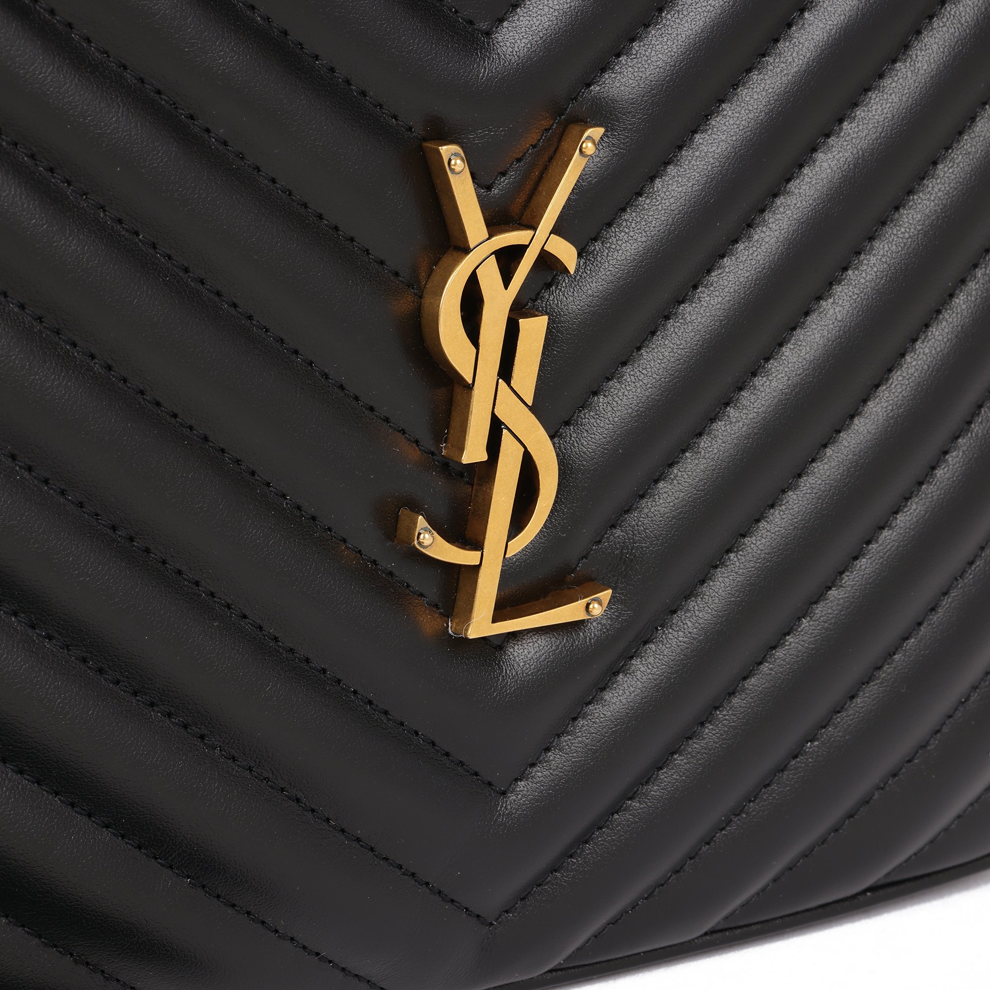 Saint Laurent Black Chevron Quilted Calfskin Leather Lou Camera Bag